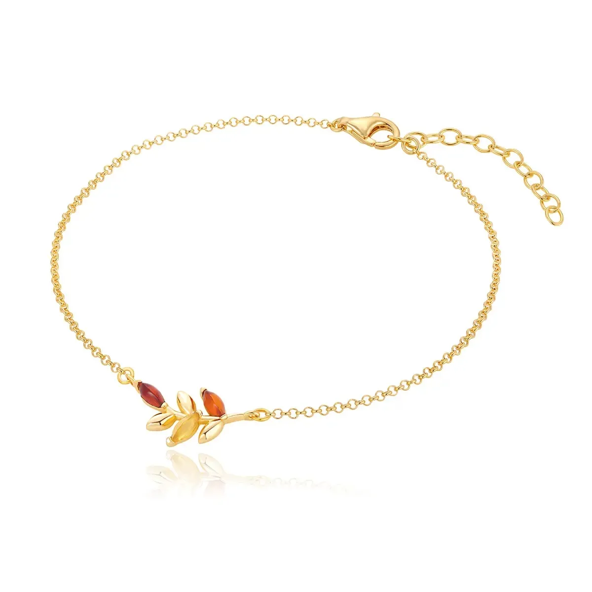 Bransoletka srebrna pozłacana z kolorowym bursztynem Olena