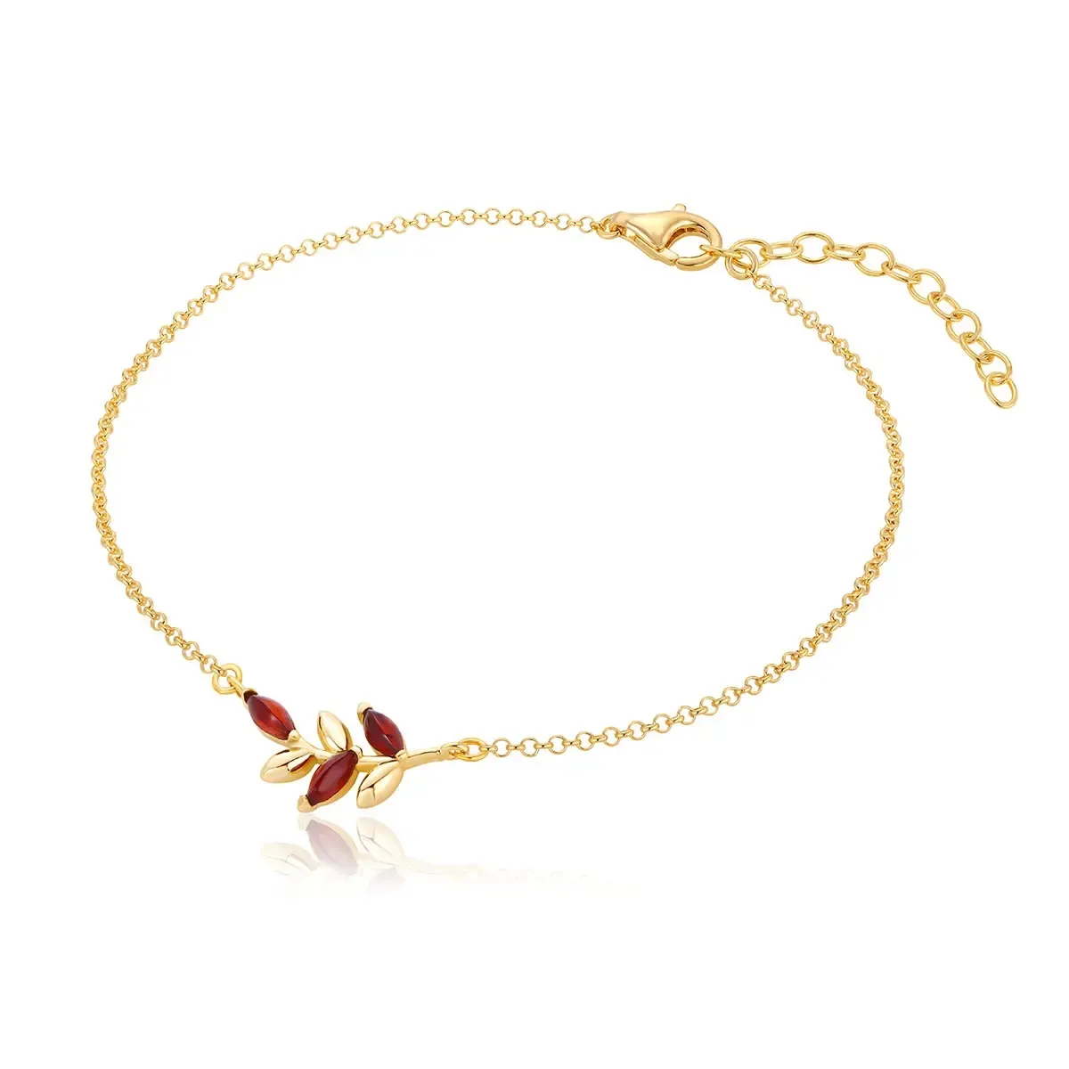 Bransoletka srebrna pozłacana z wiśniowym bursztynem Olena