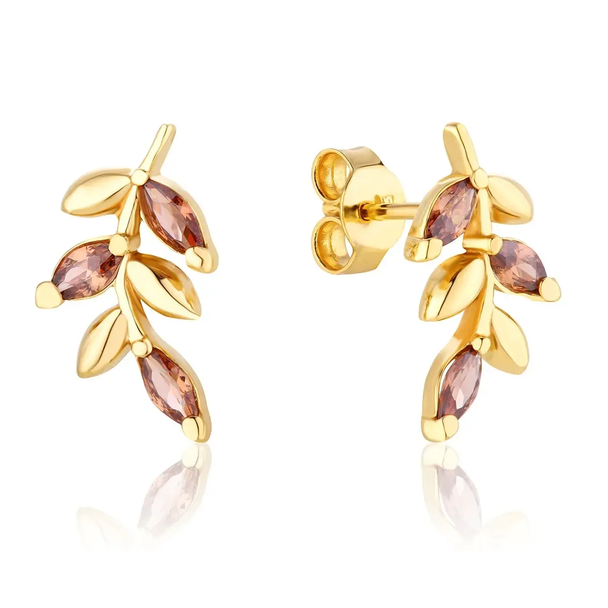 Kolczyki srebrne pozłacane z brązowymi cyrkoniami Olena