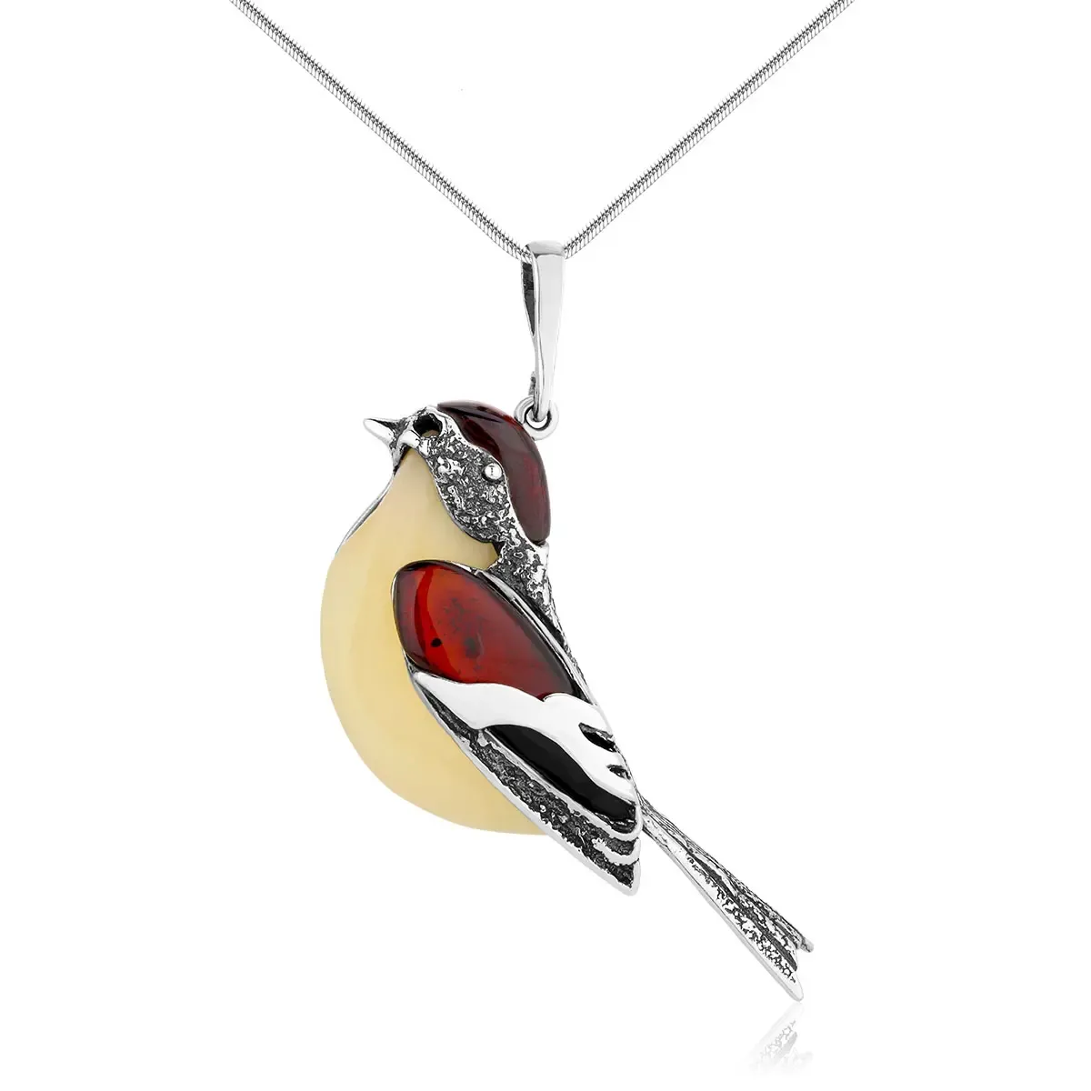 Zawieszka srebrna duża muchołówka z bursztynem Flycatcher