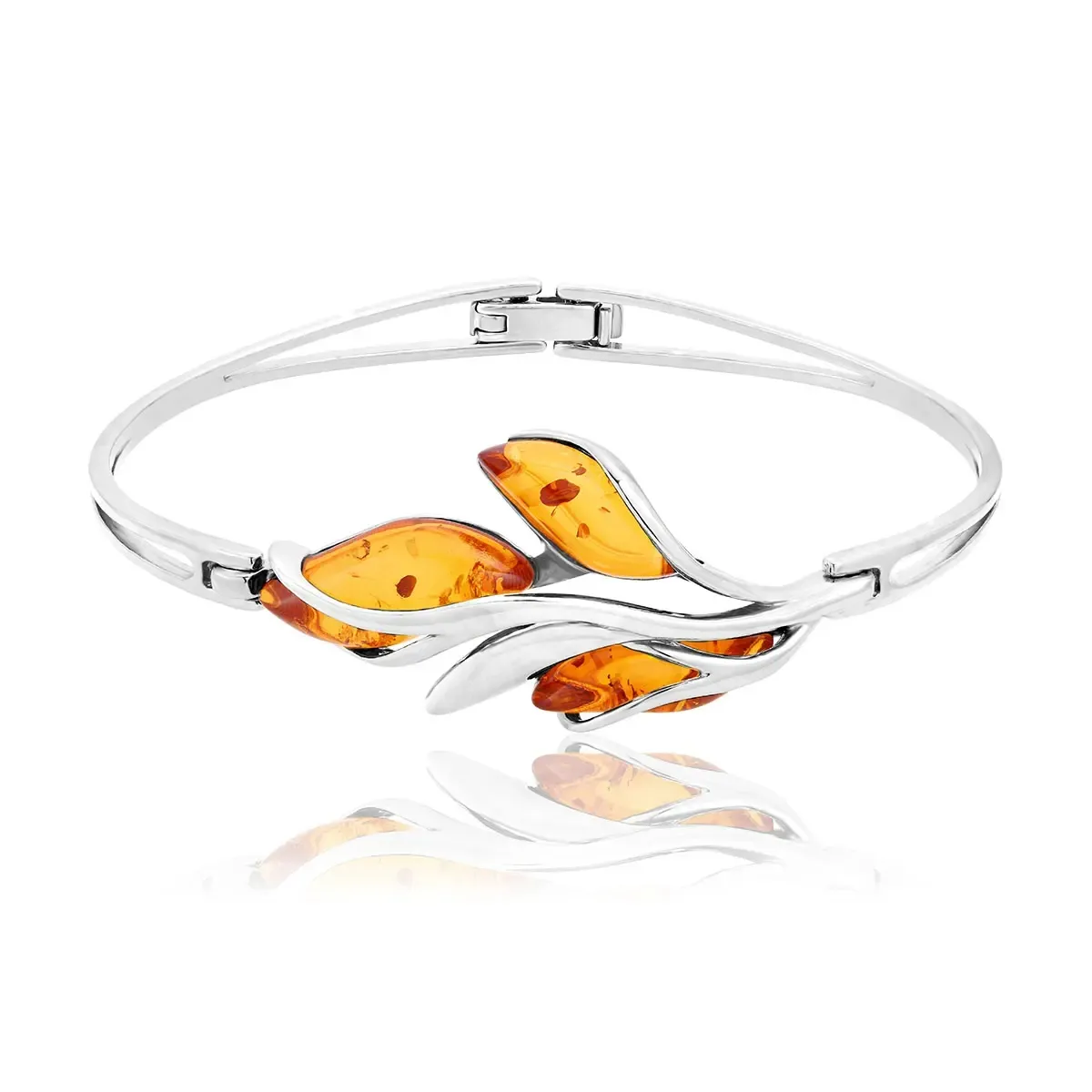Bransoletka srebrna z koniakowym bursztynem potrójna markiza