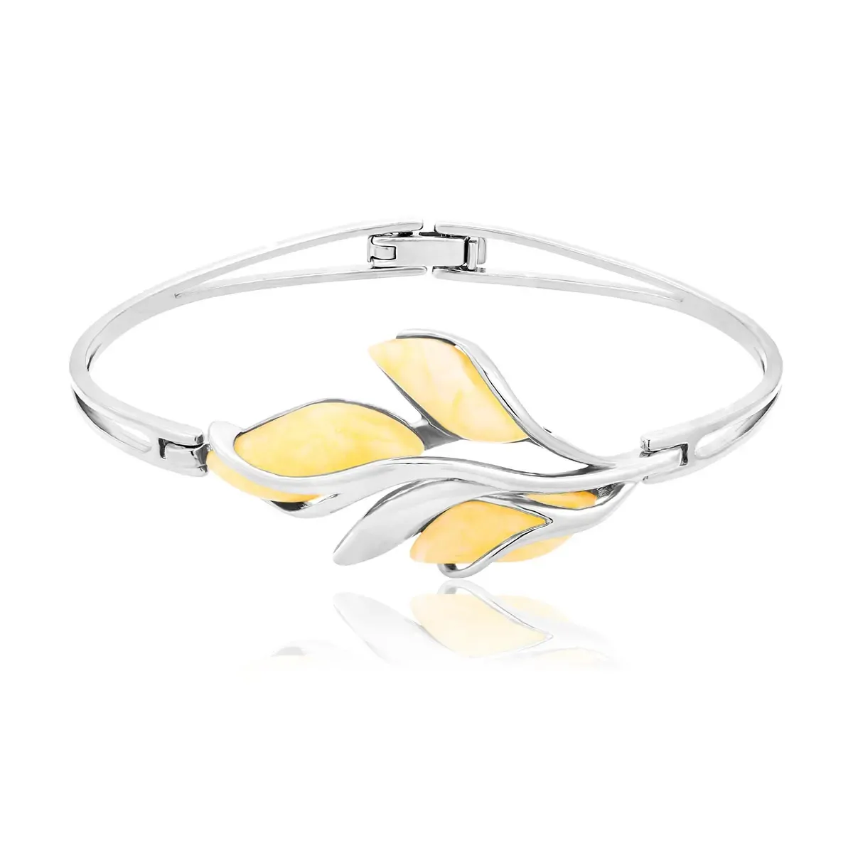 Bransoletka srebrna z mlecznym bursztynem potrójna markiza