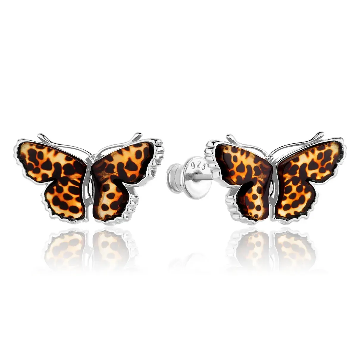 Kolczyki srebrne motyle z bursztynem Butterfly Rustle