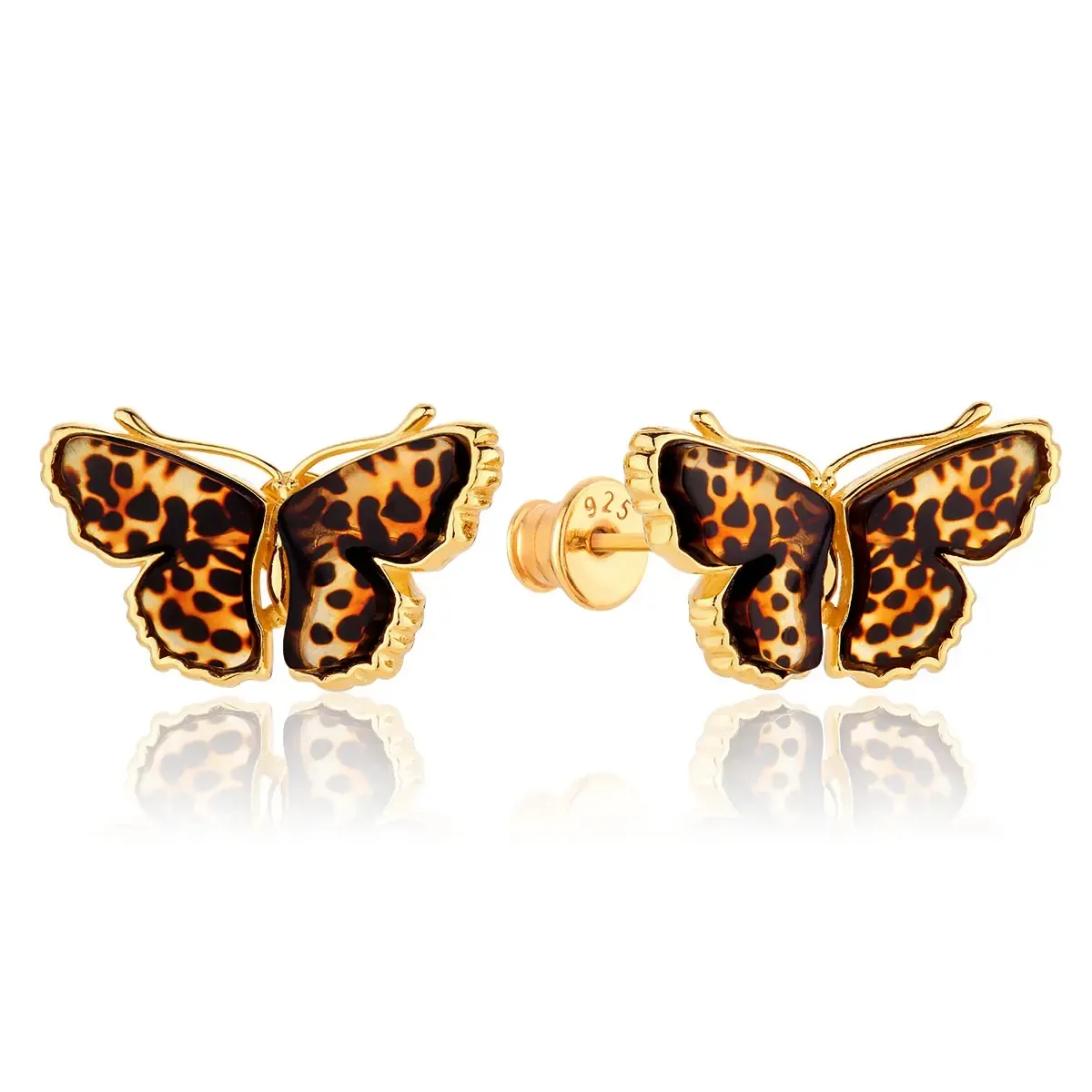 Kolczyki srebrne pozłacane motyle z bursztynem Butterfly Rustle