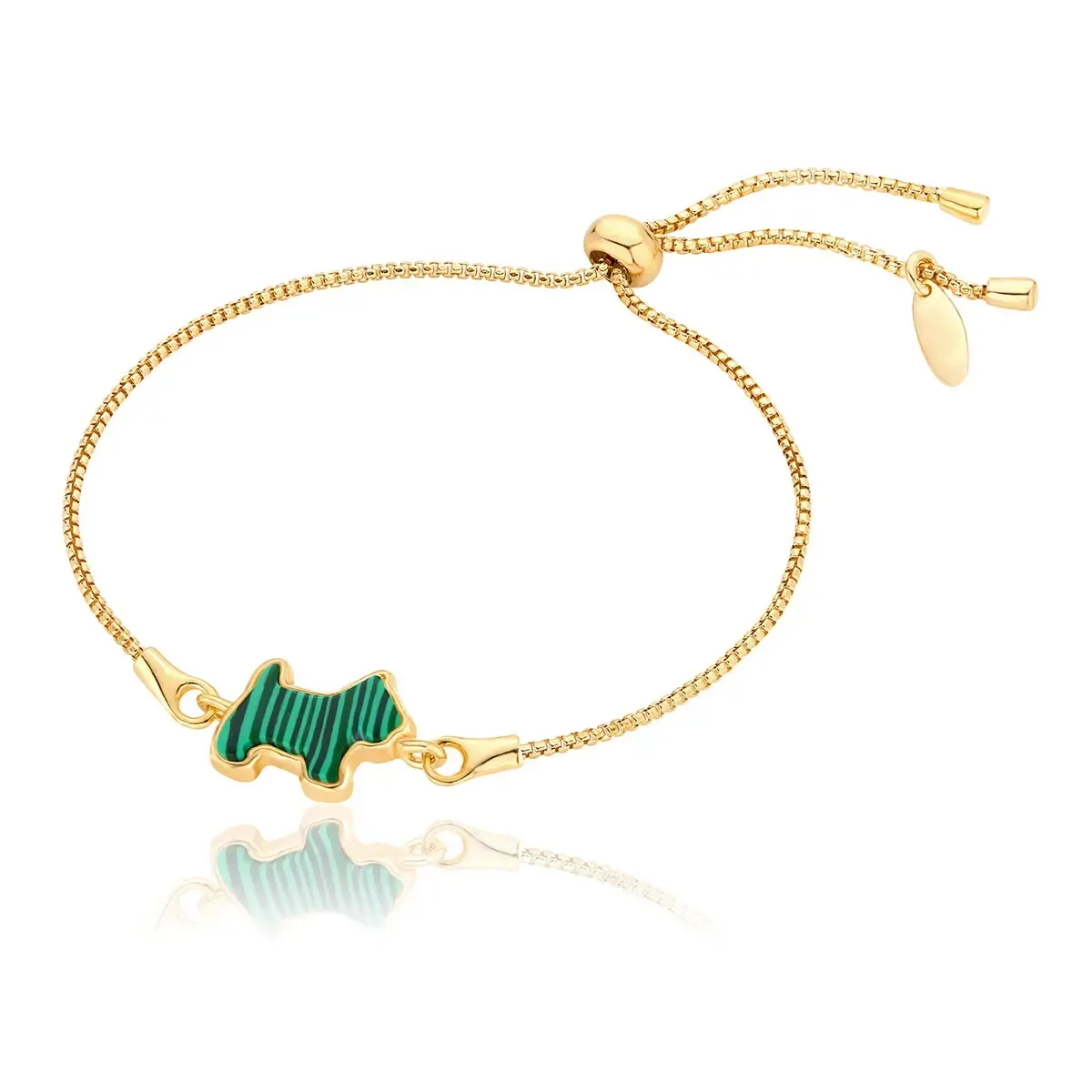 Bransoletka srebrna pozłacana piesek z malachitem Doggie