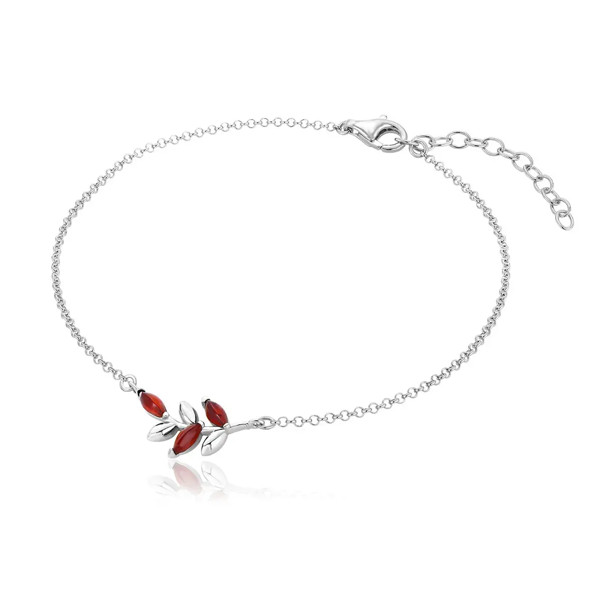 Bransoletka srebrna rodowana z wiśniowym bursztynem Olena