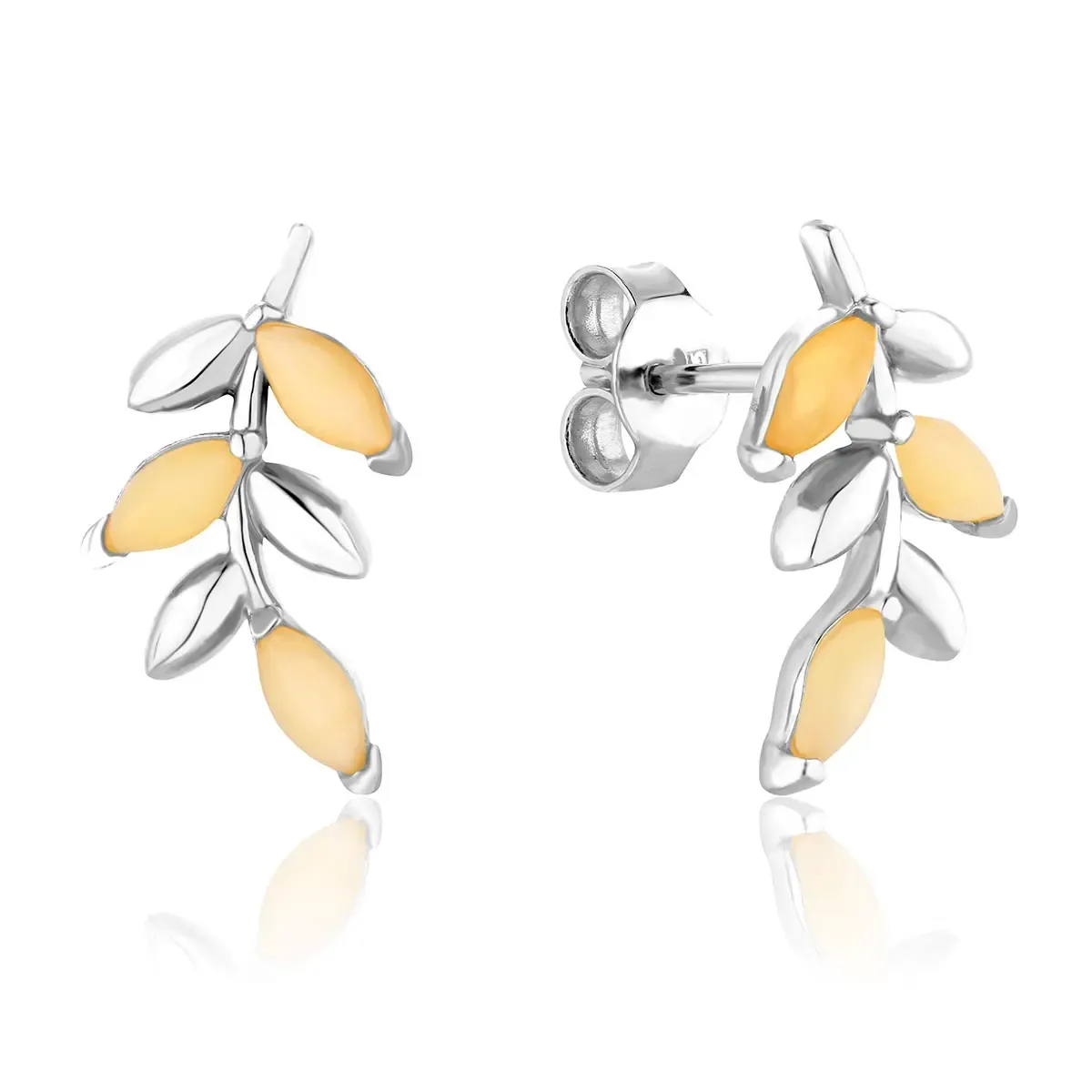 Kolczyki srebrne rodowane z mlecznym bursztynem Olena