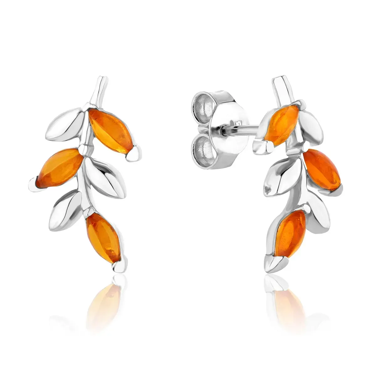 Kolczyki srebrne rodowane z koniakowym bursztynem Olena