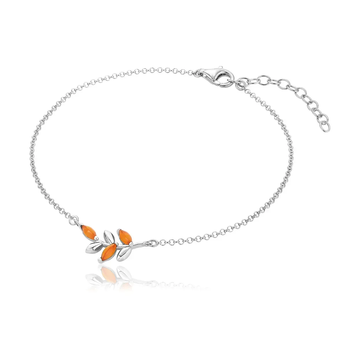 Bransoletka srebrna rodowana z koniakowym bursztynem Olena