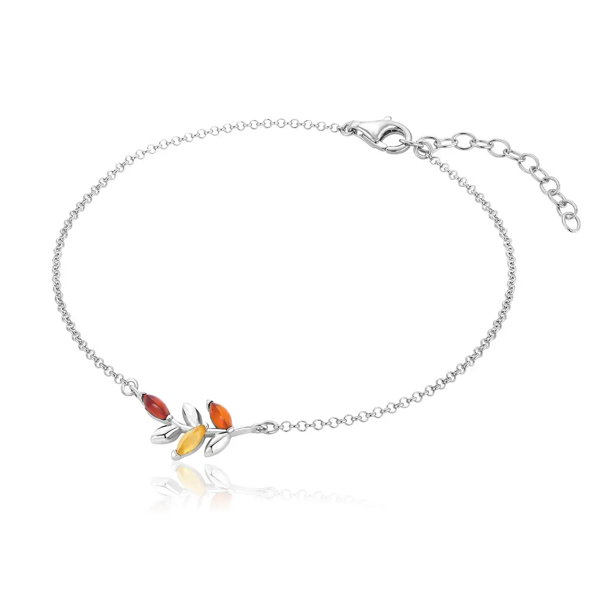 Bransoletka srebrna rodowana z kolorowym bursztynem Olena