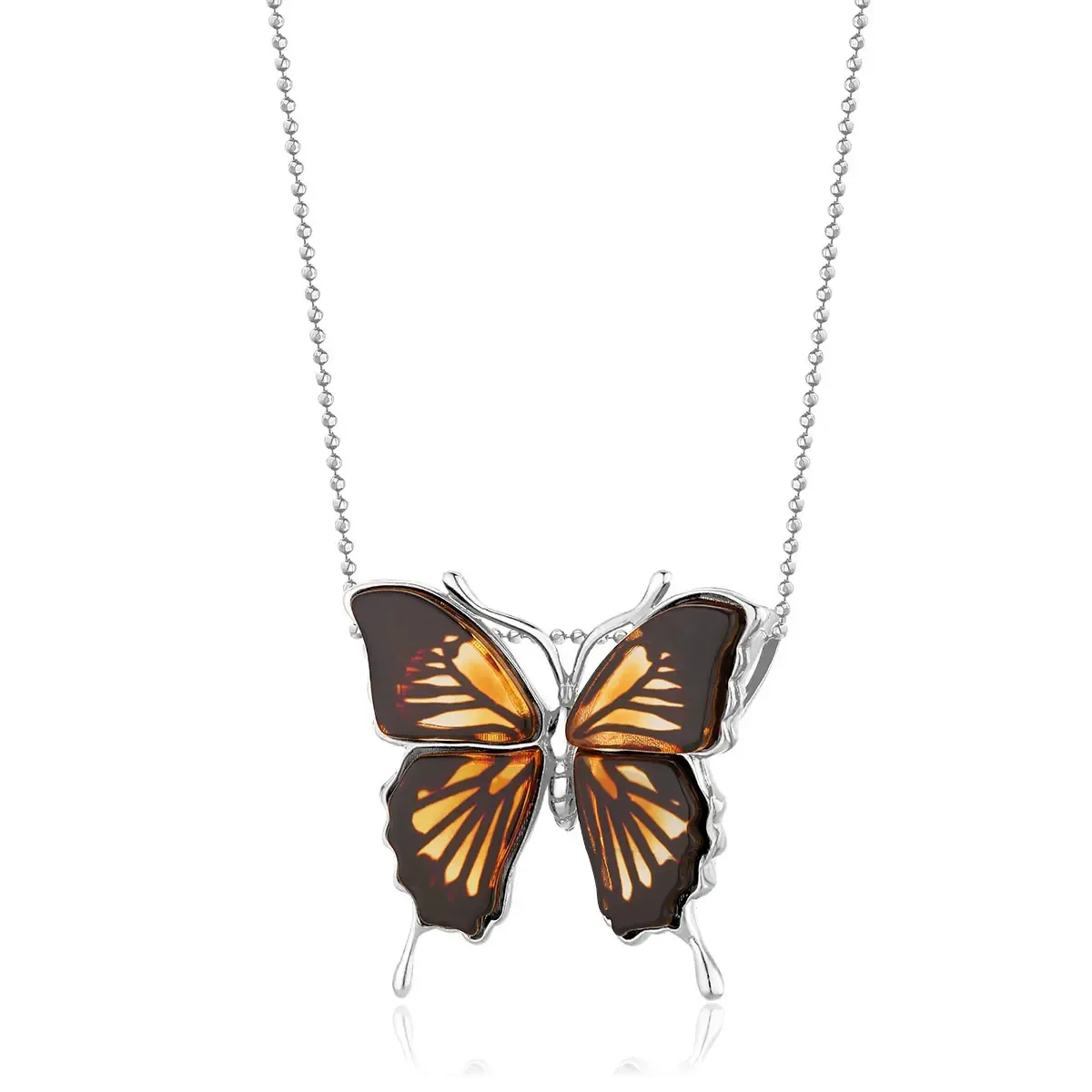Zawieszka srebrna motyl z bursztynem medium Butterfly Touch