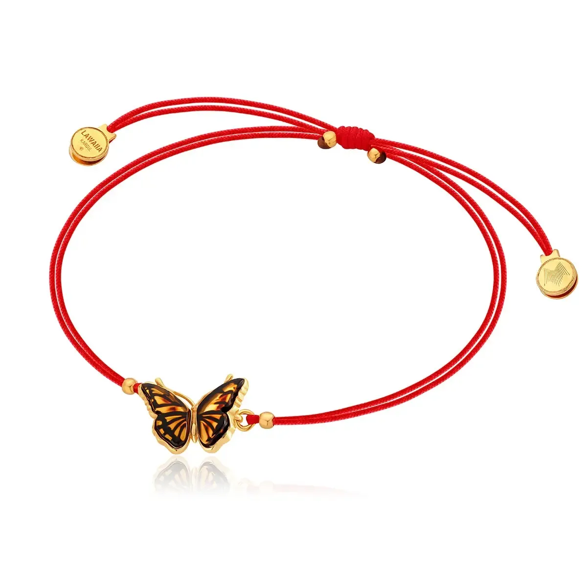 Bransoletka srebrna na czerwonym sznurku motyl z bursztynem mini Butterfly Kiss