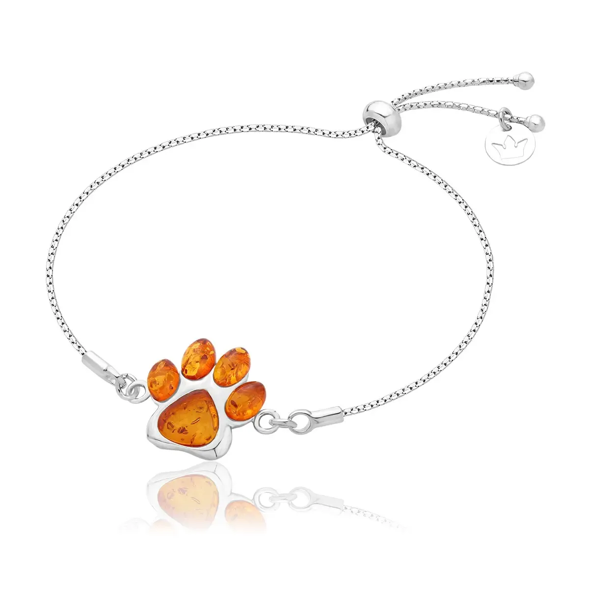 Bransoletka srebrna łapka z bursztynem Paw - koniakowy