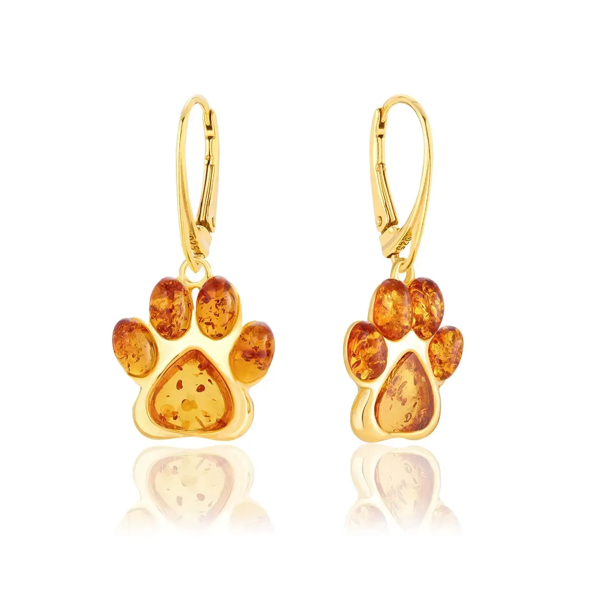 Kolczyki srebrne pozłacane łapki z  bursztynem Paws - kolorowy