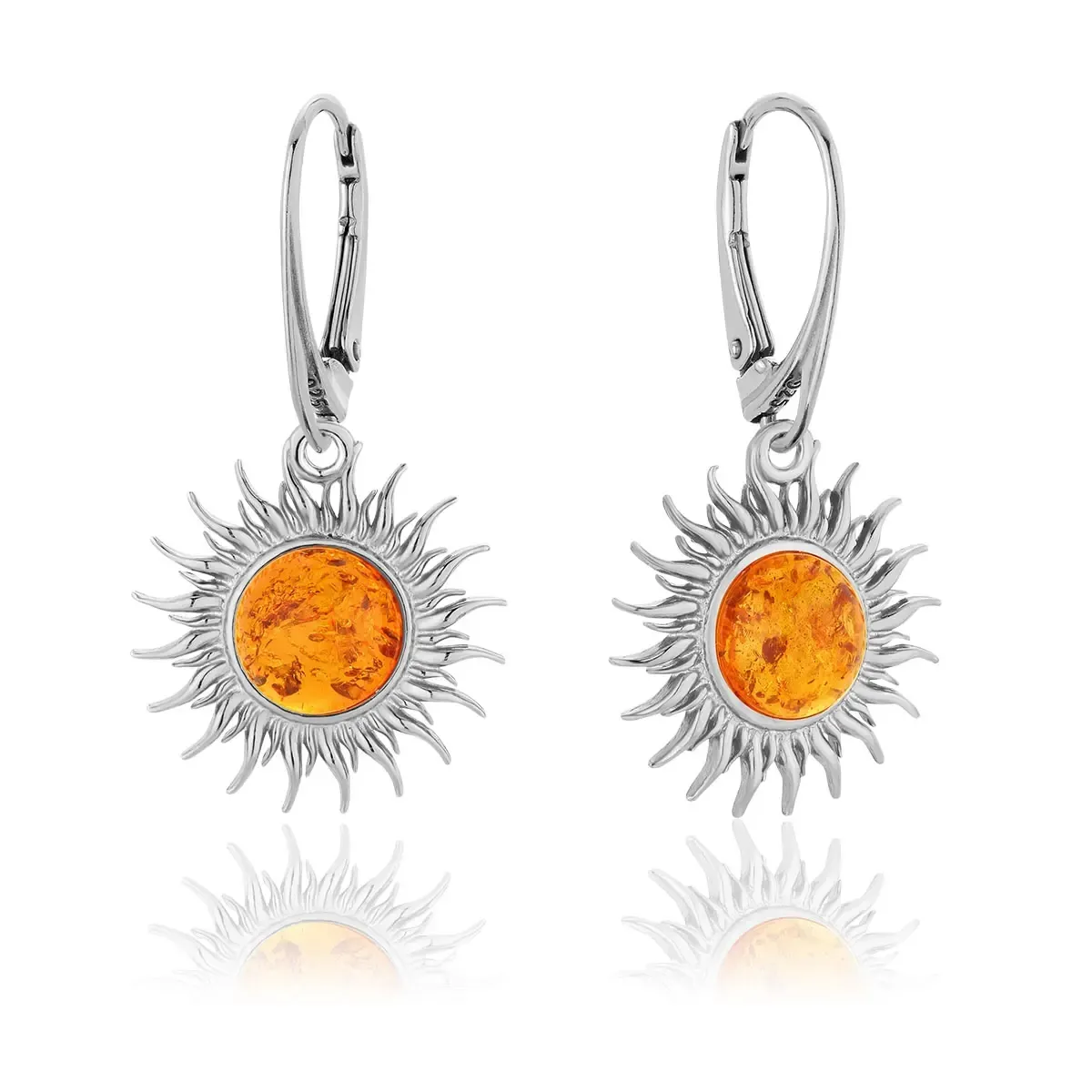 Kolczyki srebrne słońca z  bursztynem - mleczny