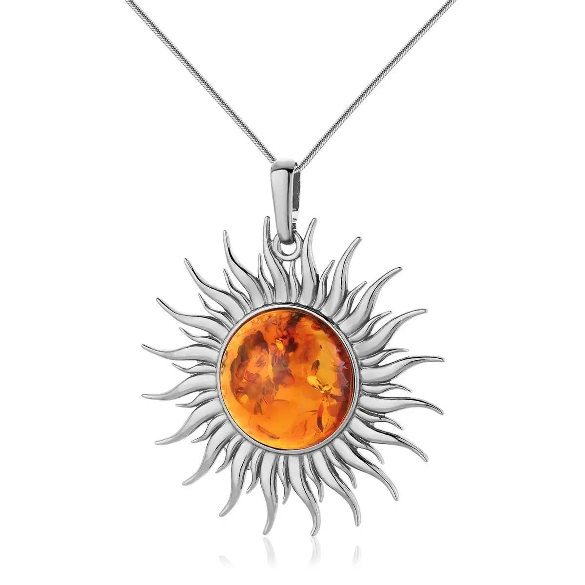 Zawieszka srebrna słońce z bursztynem Sun - zielony