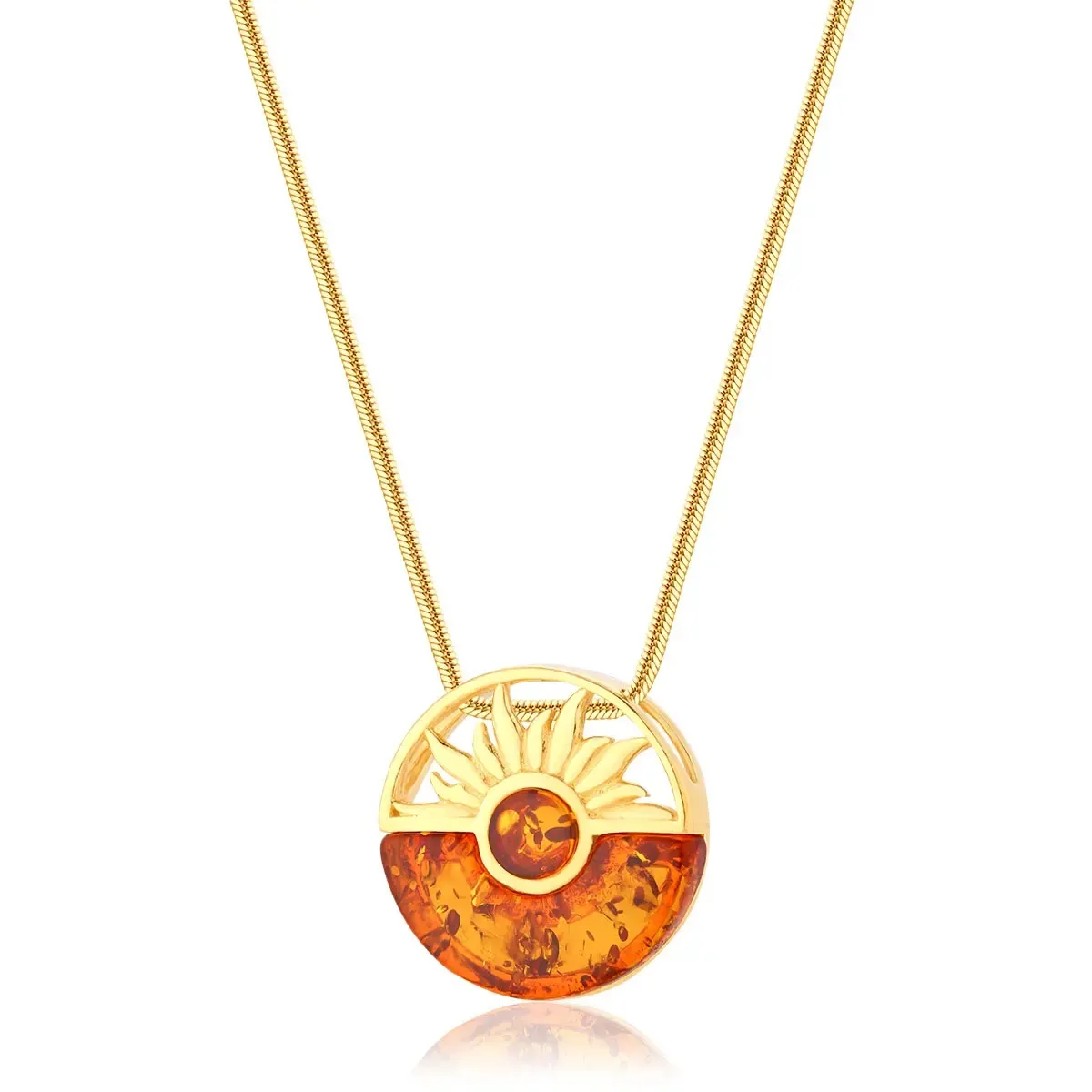 Zawieszka srebrna pozłacana słońce z bursztynem Sunrise - koniakowy
