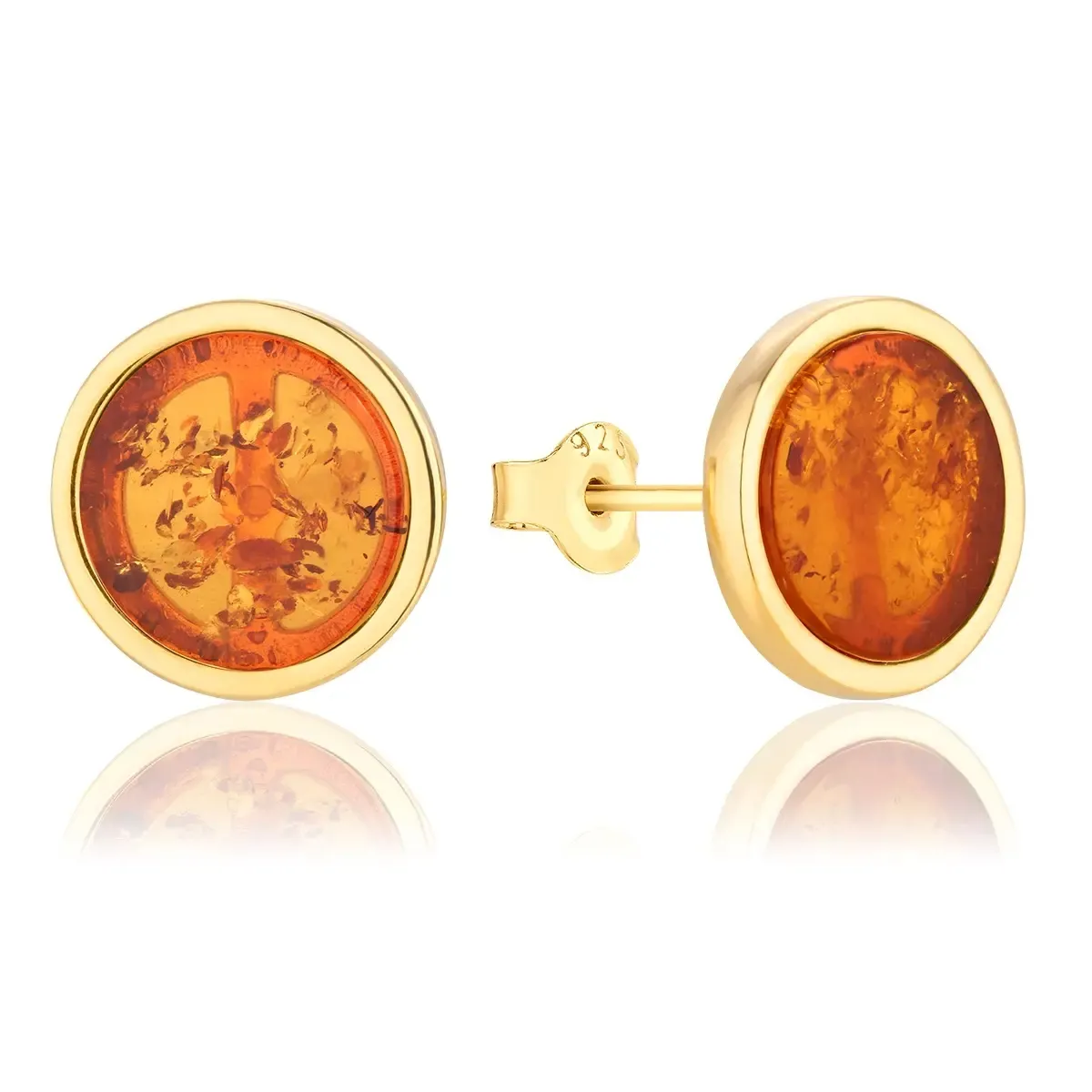 Kolczyki srebrne pozłacane z bursztynem Circle - mleczny