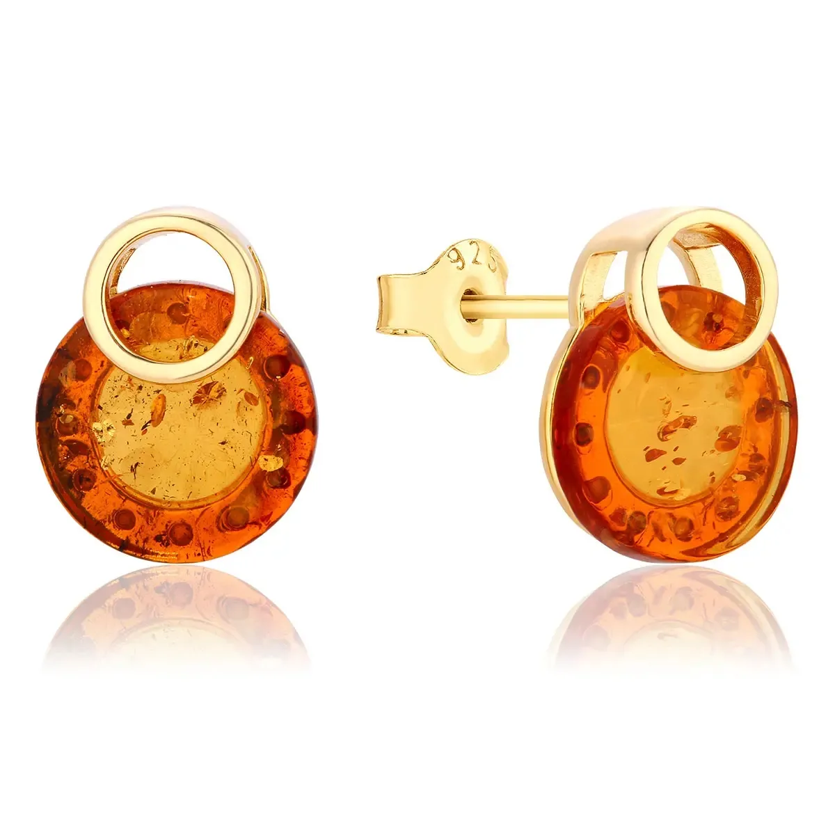 Kolczyki srebrne pozłacane z bursztynem Simple - wiśniowy