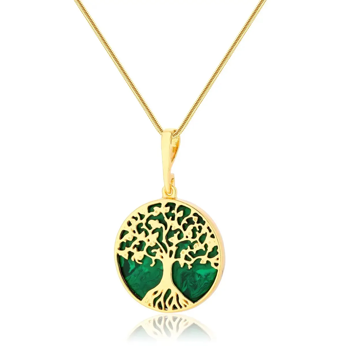 Wisiorek srebrny pozłacany drzewo życia z malachitem Tree of Life - XL