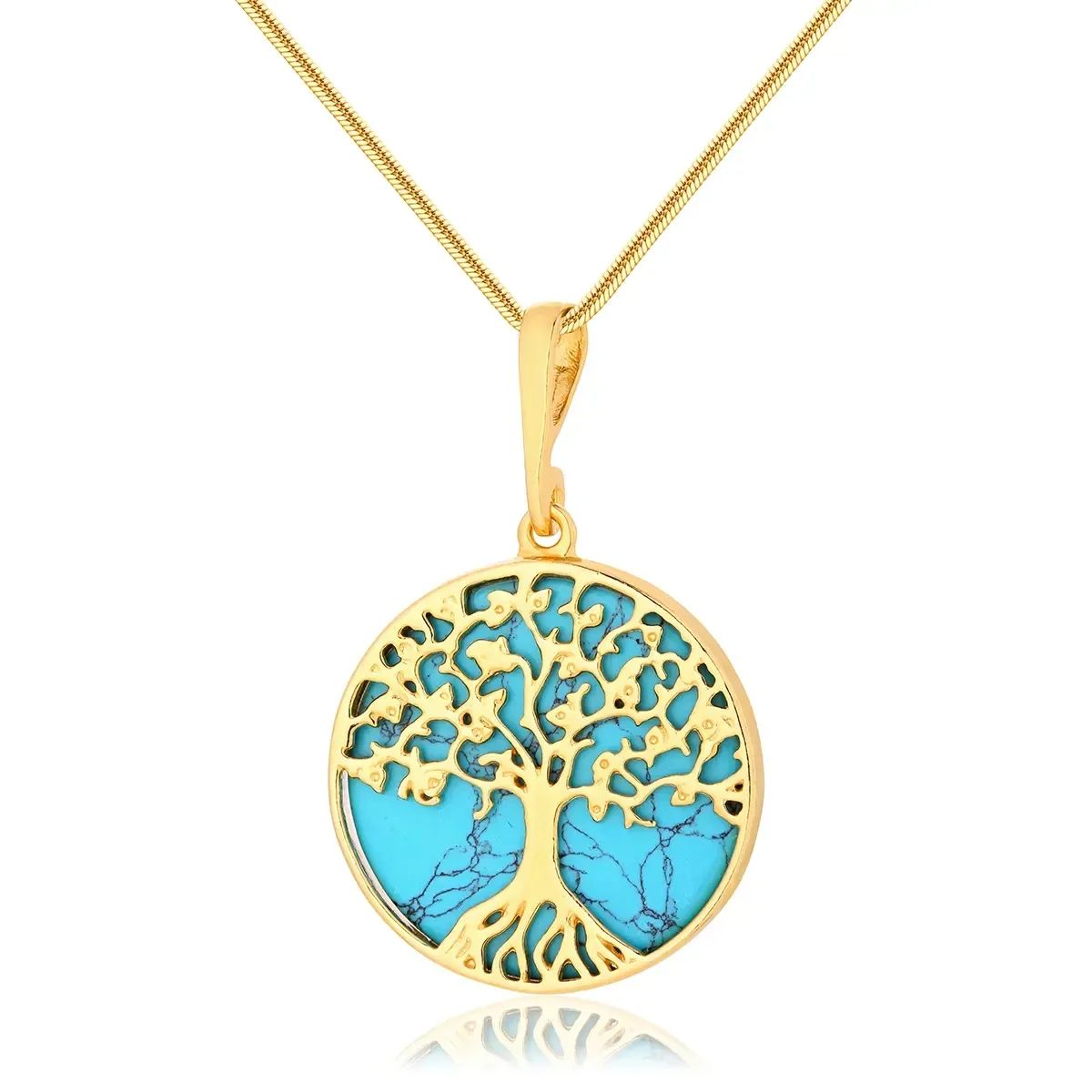 Wisiorek srebrny pozłacany drzewo życia z turkusem Tree of Life - XL