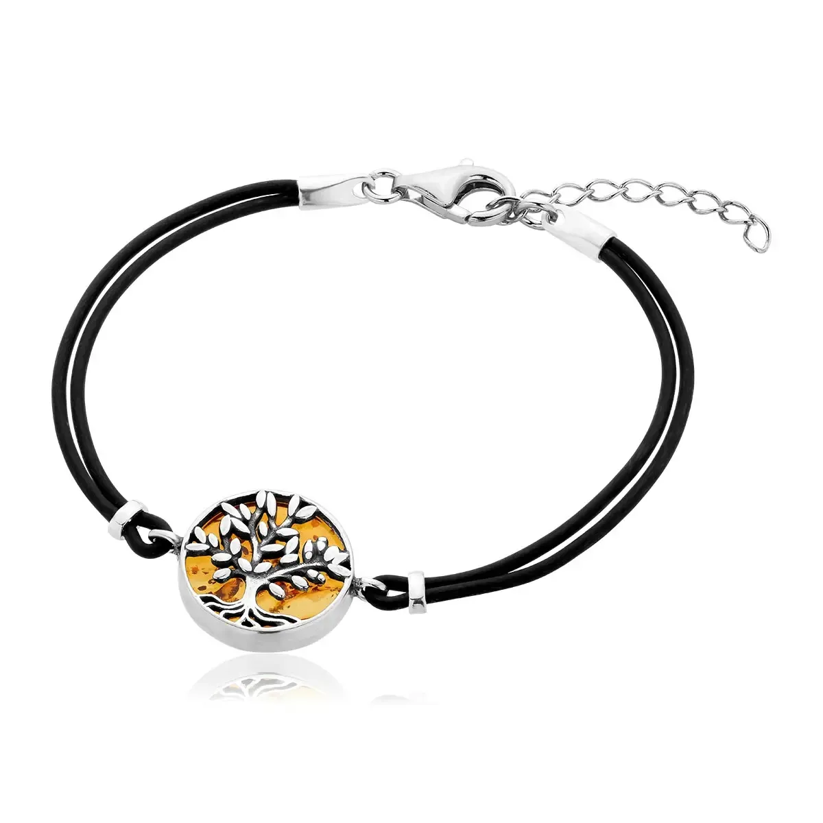 Bransoletka srebrna drzewo oliwne z bursztynem Olive Tree - koniakowy