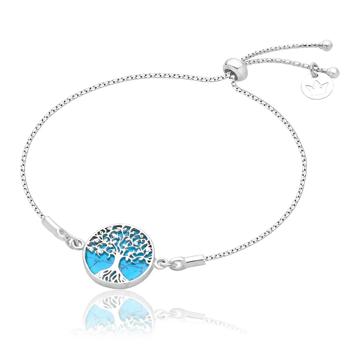 Bransoletka srebrna regulowana drzewo życia z turkusem Tree of Life - M