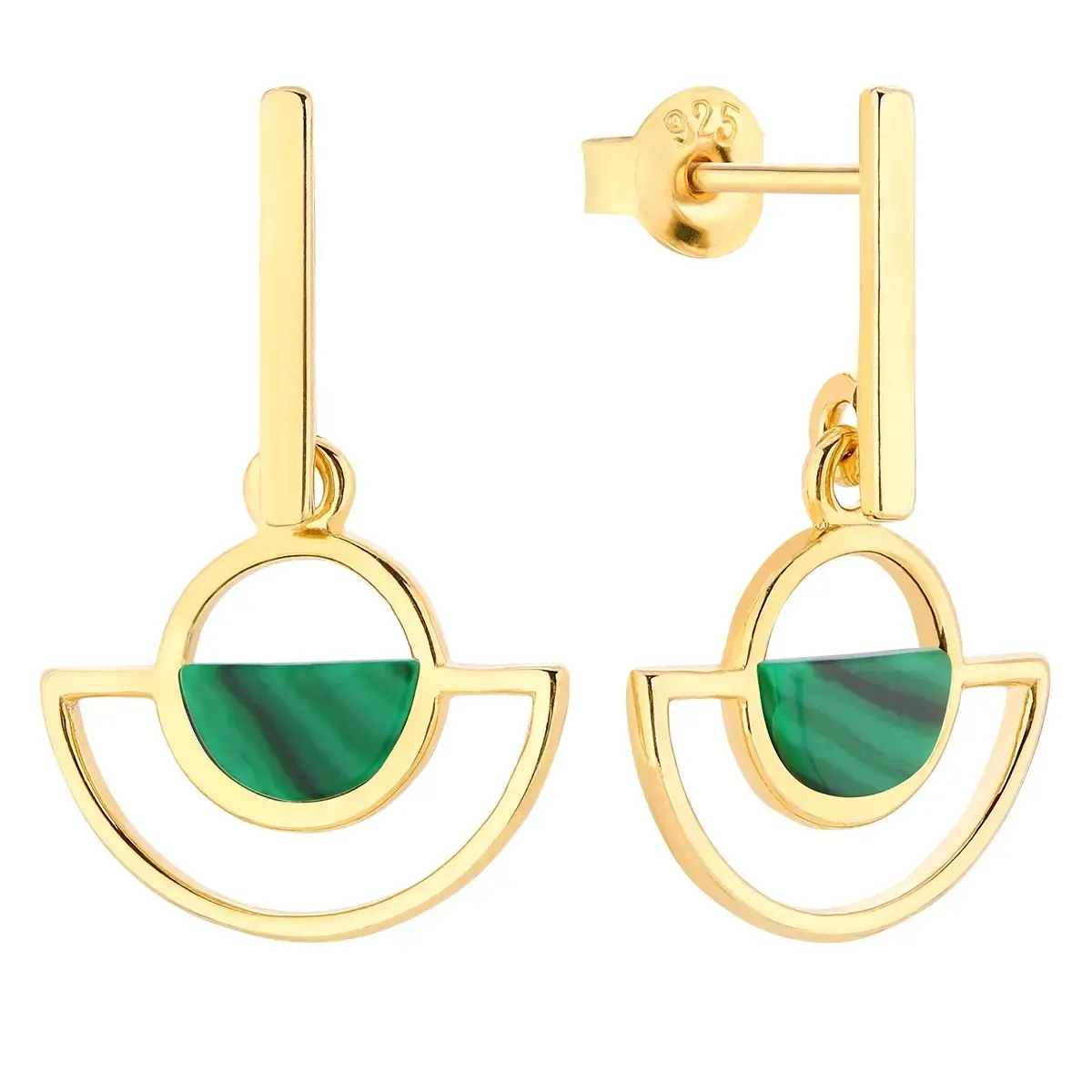 Kolczyki srebrne pozłacane Tell me more - Malachit