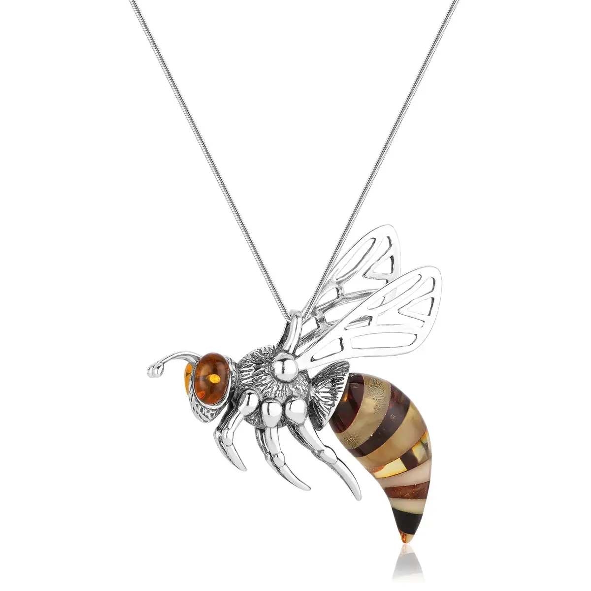 Zawieszka srebrna pszczoła z bursztynem medium Big Bee