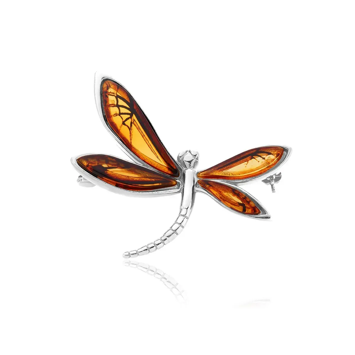 Broszka zawieszka srebrna ważka z bursztynem Dragonfly