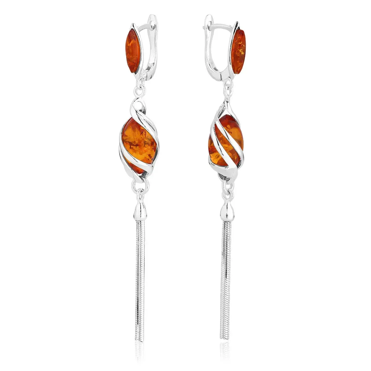 Kolczyki srebrne z koniakowym bursztynem