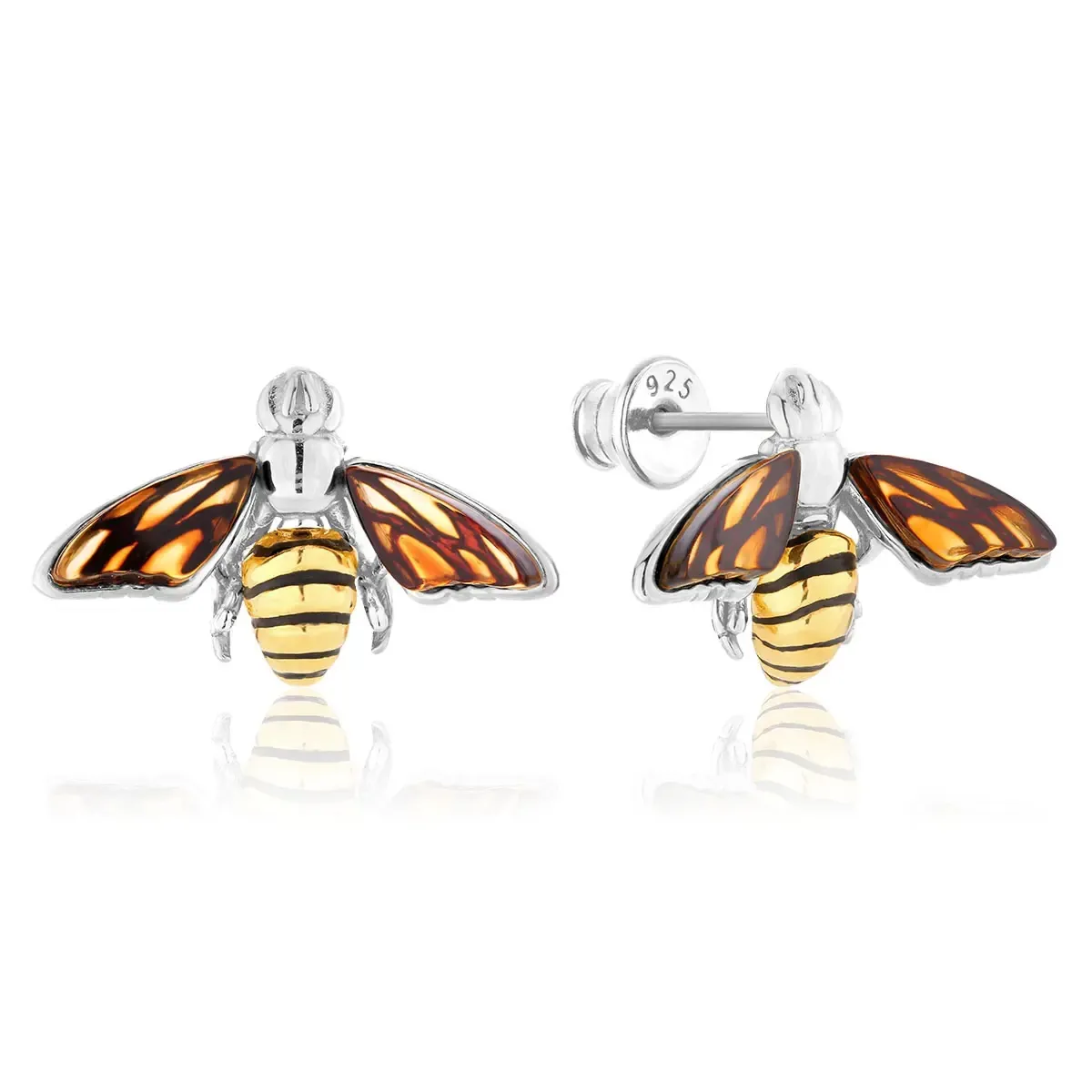 Kolczyki srebrne pszczoły z bursztynem Bumblebees
