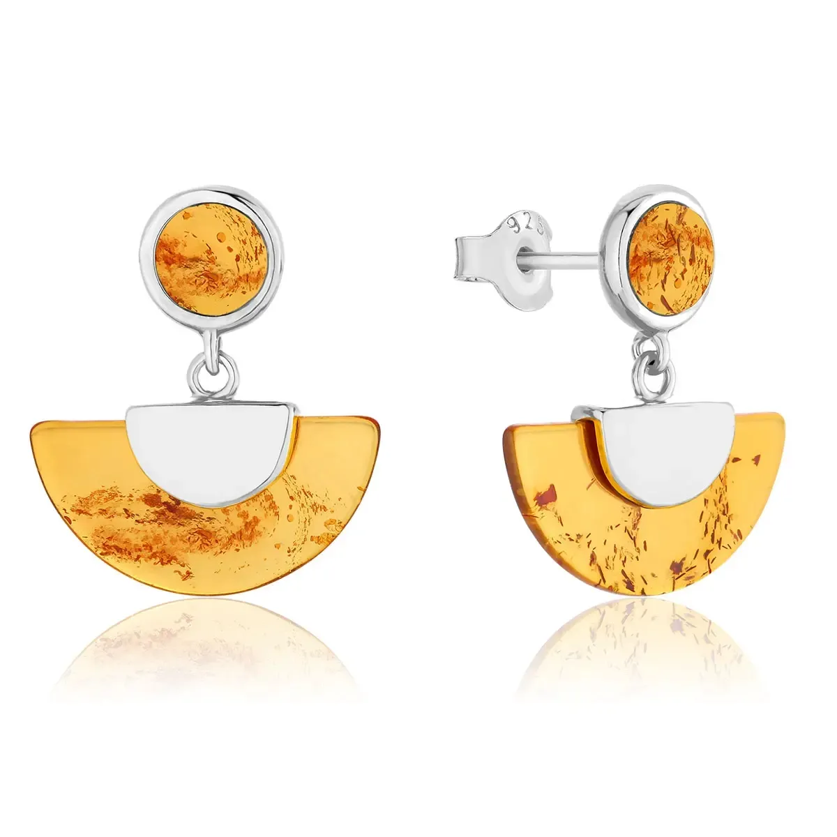 Kolczyki srebrne rodowane z koniakowym bursztynem Admire