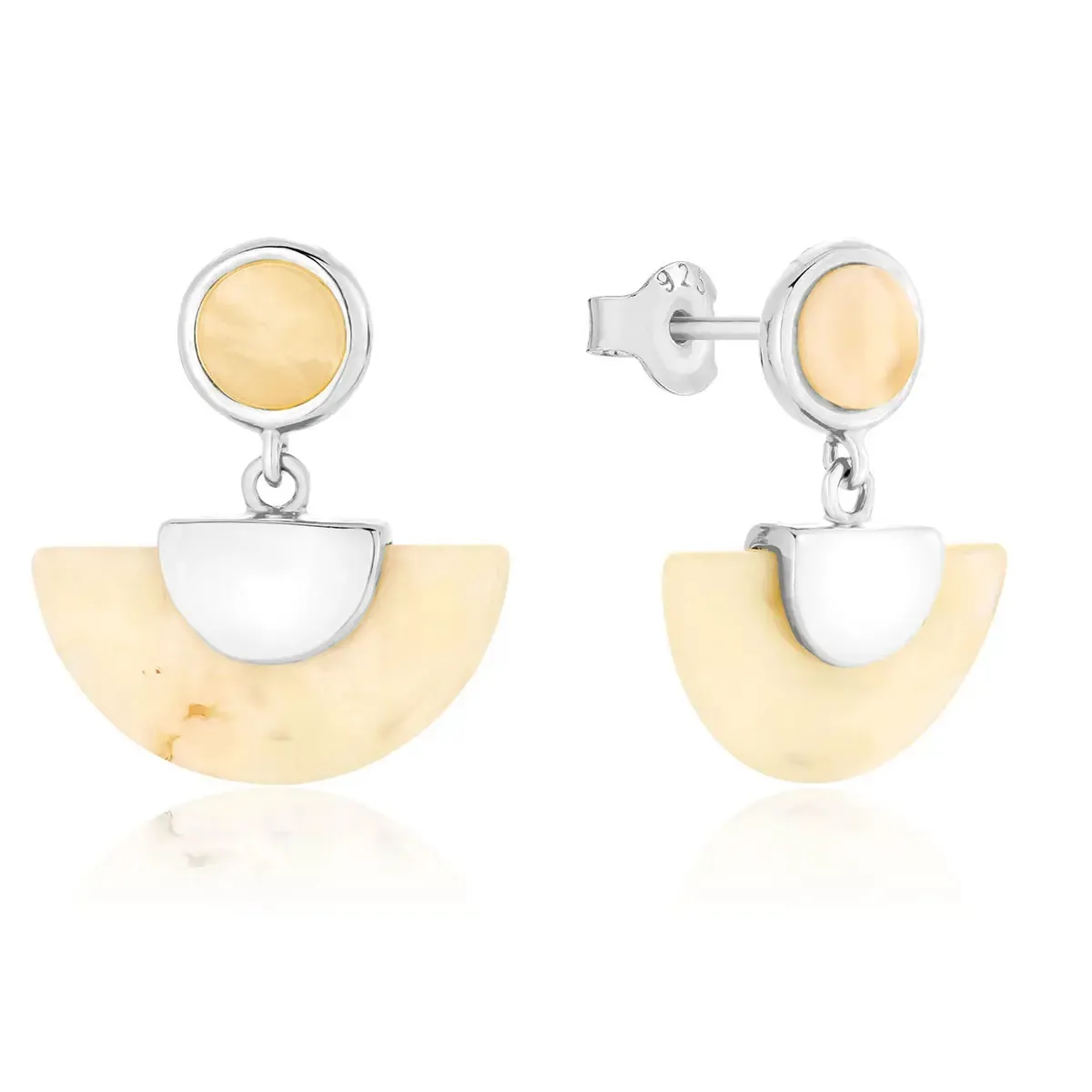 Kolczyki srebrne rodowane z mlecznym bursztynem Admire