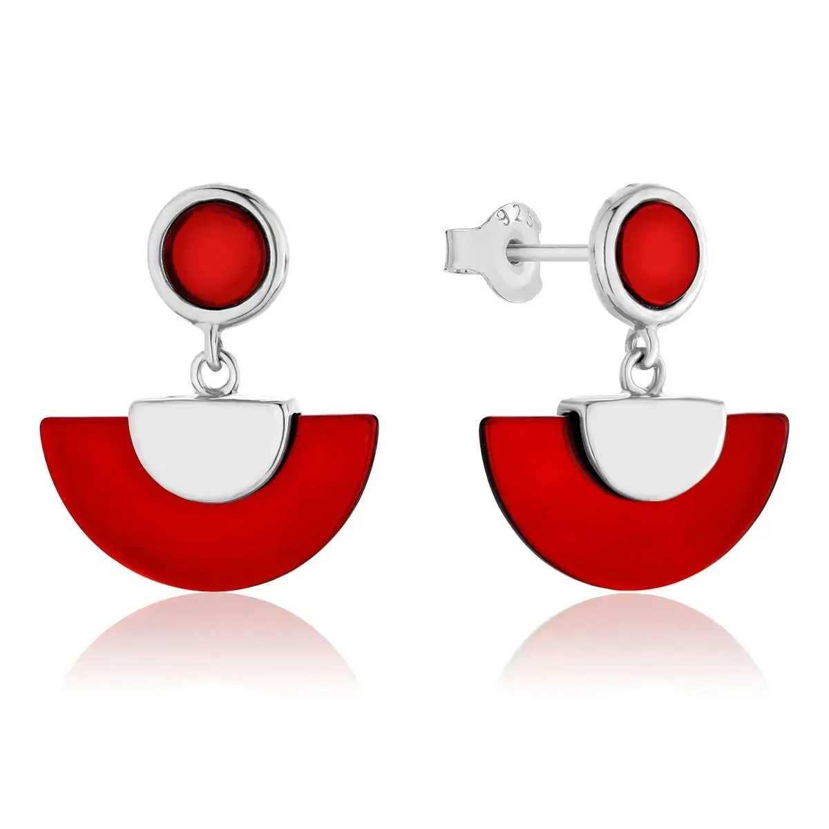 Kolczyki srebrne rodowane z wiśniowym bursztynem Admire