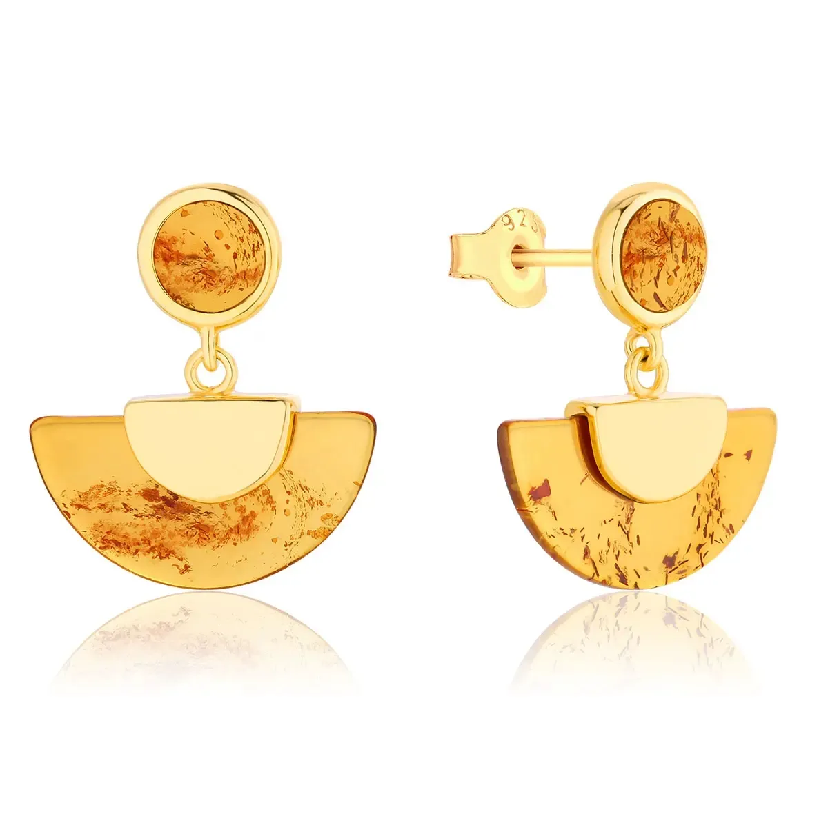 Kolczyki srebrne pozłacane z koniakowym bursztynem Admire