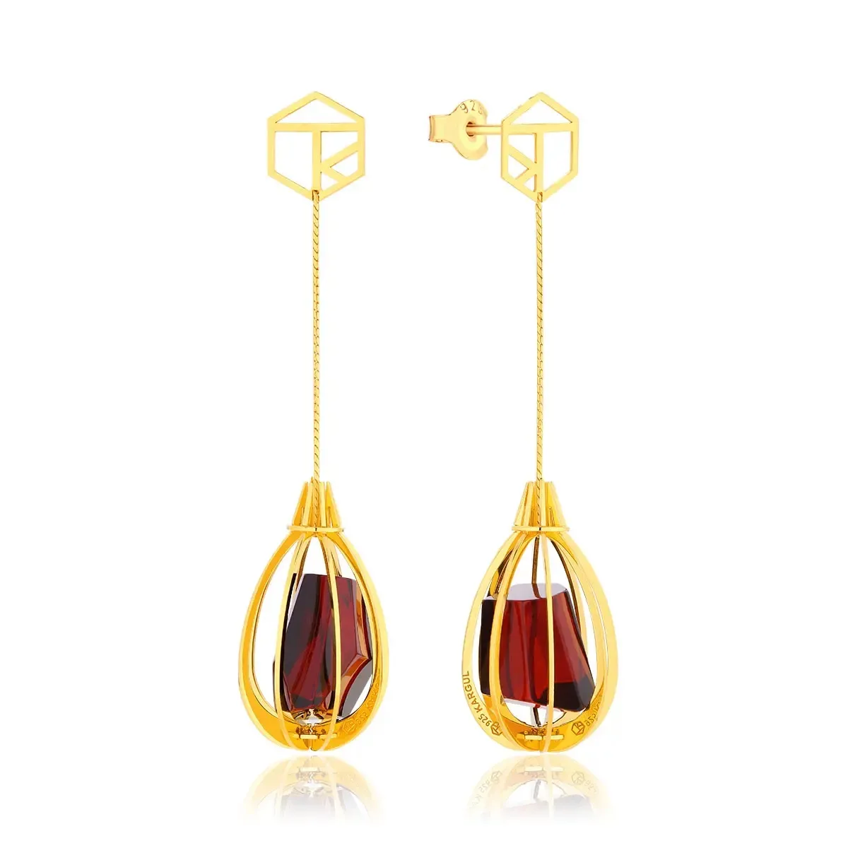 Kolczyki srebrne pozłacane z wiśniowym bursztynem Blimp