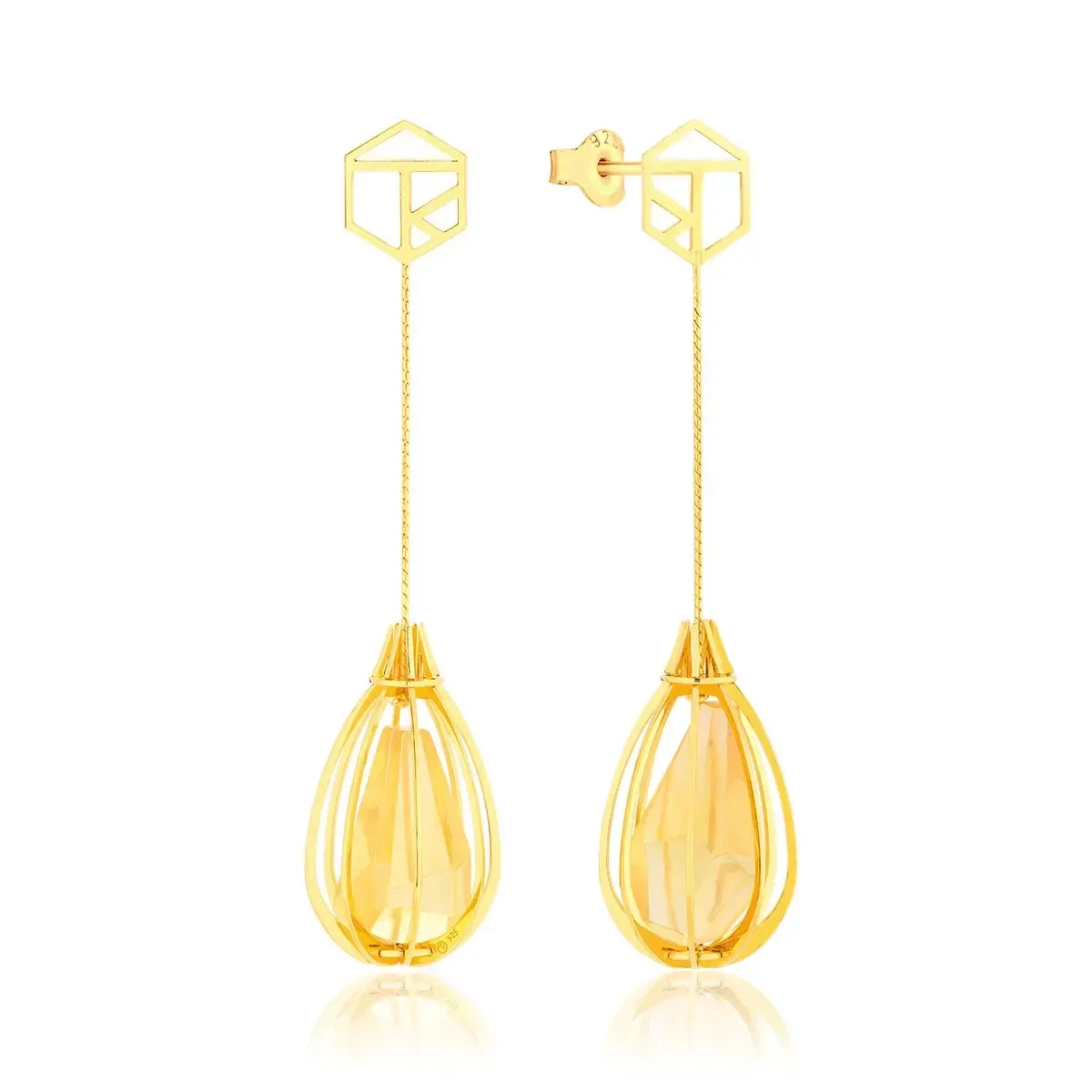 Kolczyki srebrne pozłacane z cytrynowym bursztynem Blimp