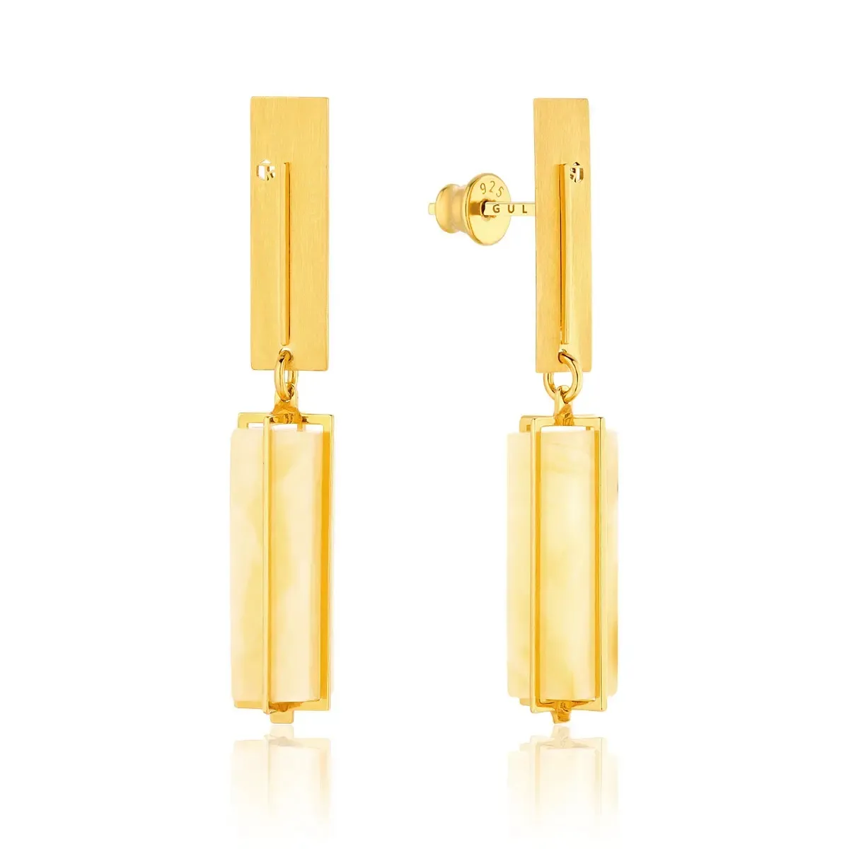 Kolczyki wiszące srebrne pozłacane z mlecznym bursztynem Mikro