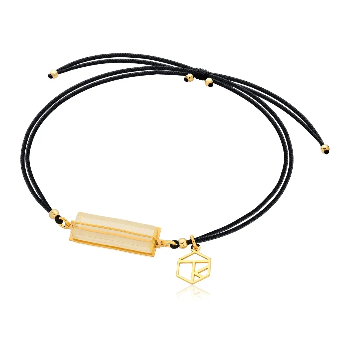 Bransoletka srebrna pozłacana z mlecznym bursztynem na czarnym sznurku Mikro