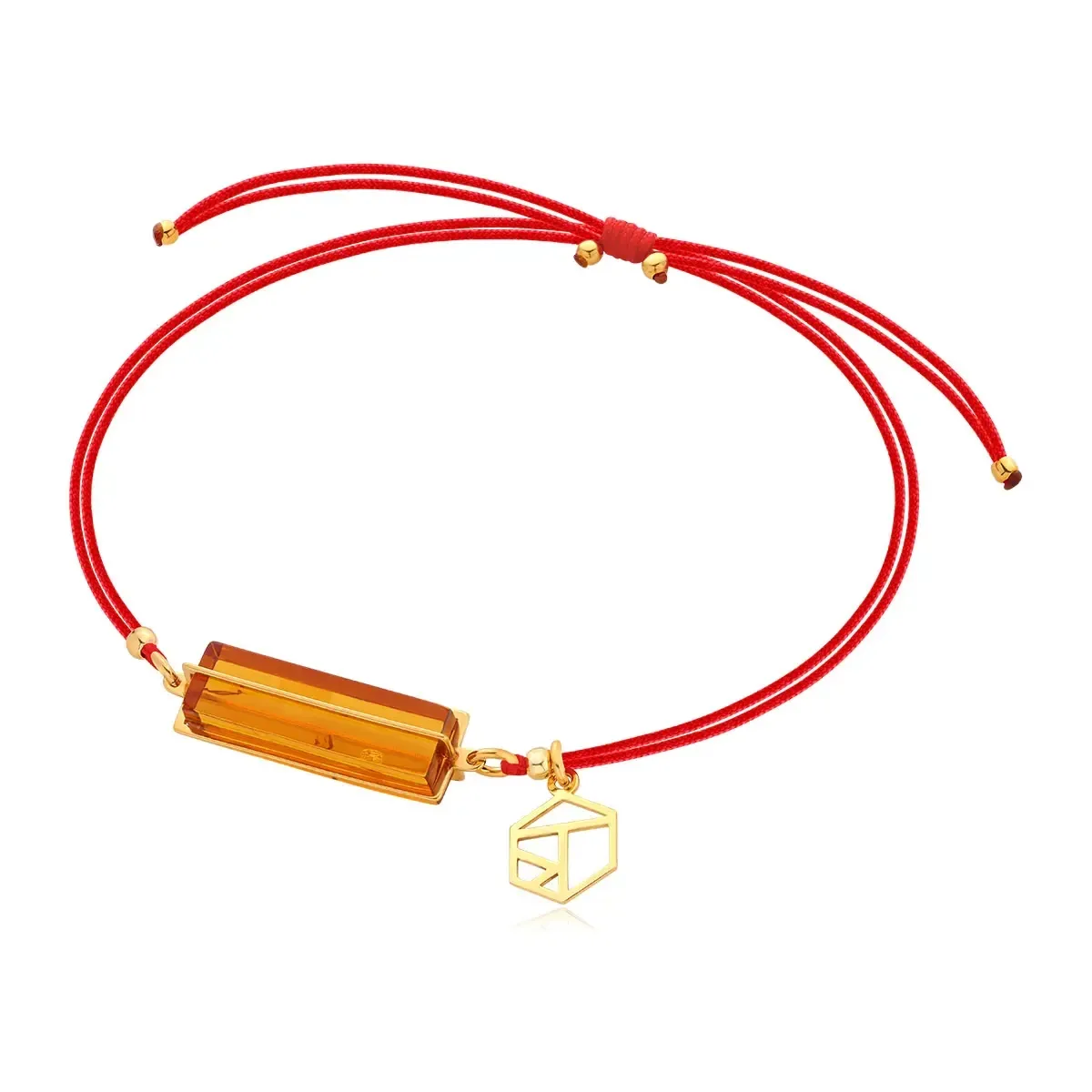 Bransoletka srebrna pozłacana z koniakowym bursztynem na czerwonym sznurku MIKRO