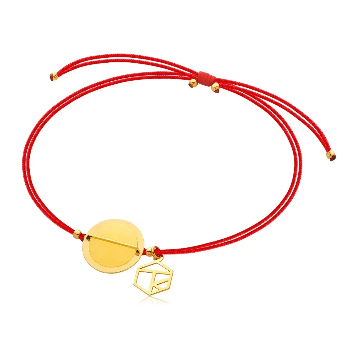 Bransoletka srebrna pozłacana z mlecznym bursztynem na czerwonym sznurku Rondo