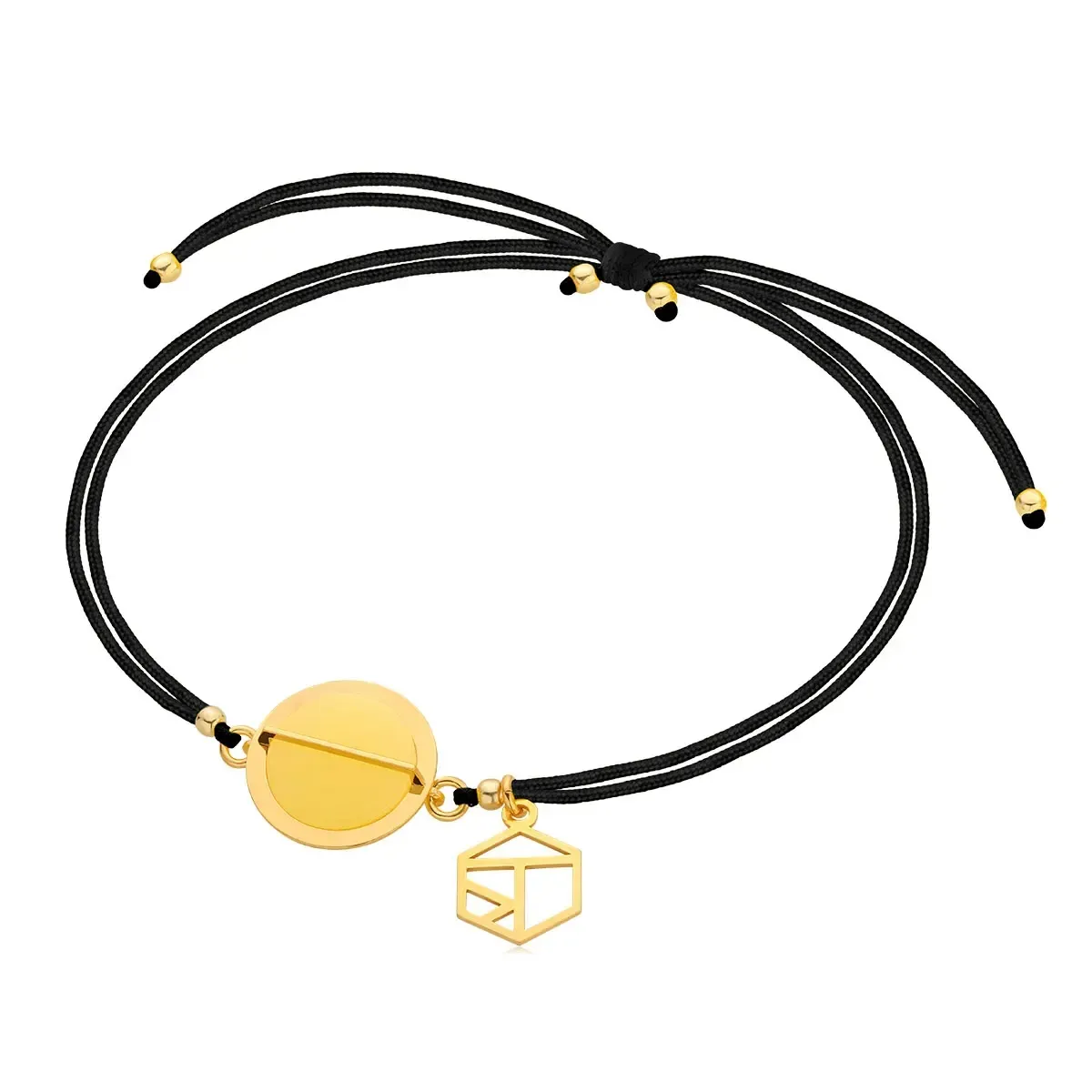 Bransoletka srebrna pozłacana z mlecznym bursztynem na czarnym sznurku Rondo