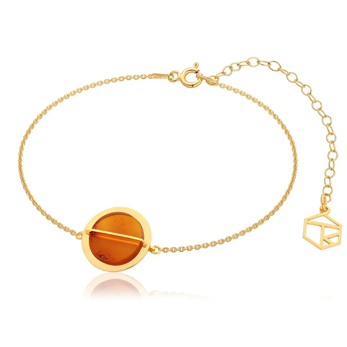 Bransoletka srebrna pozłacana z koniakowym bursztynem Rondo