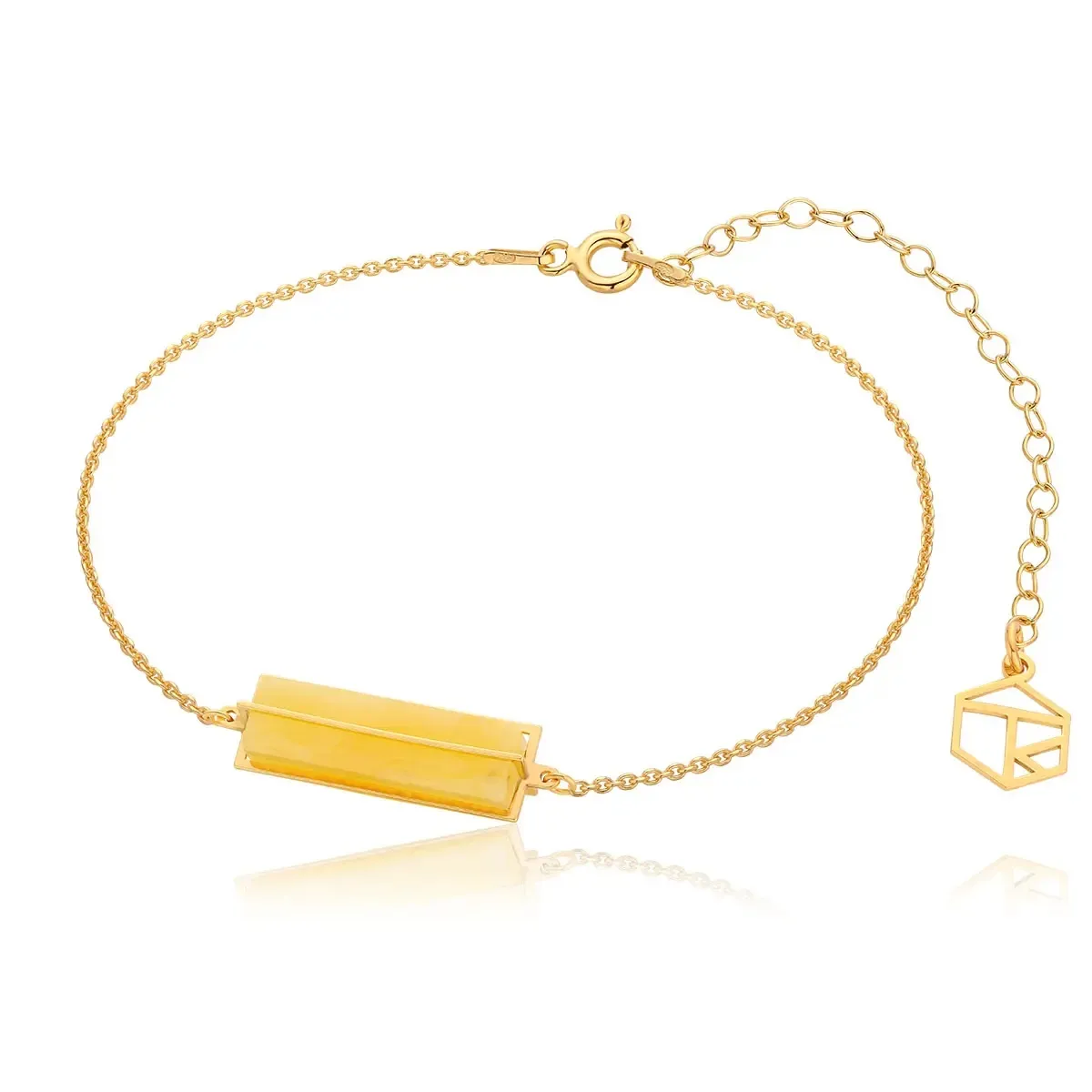 Bransoletka srebrna pozłacana z mlecznym bursztynem Mikro