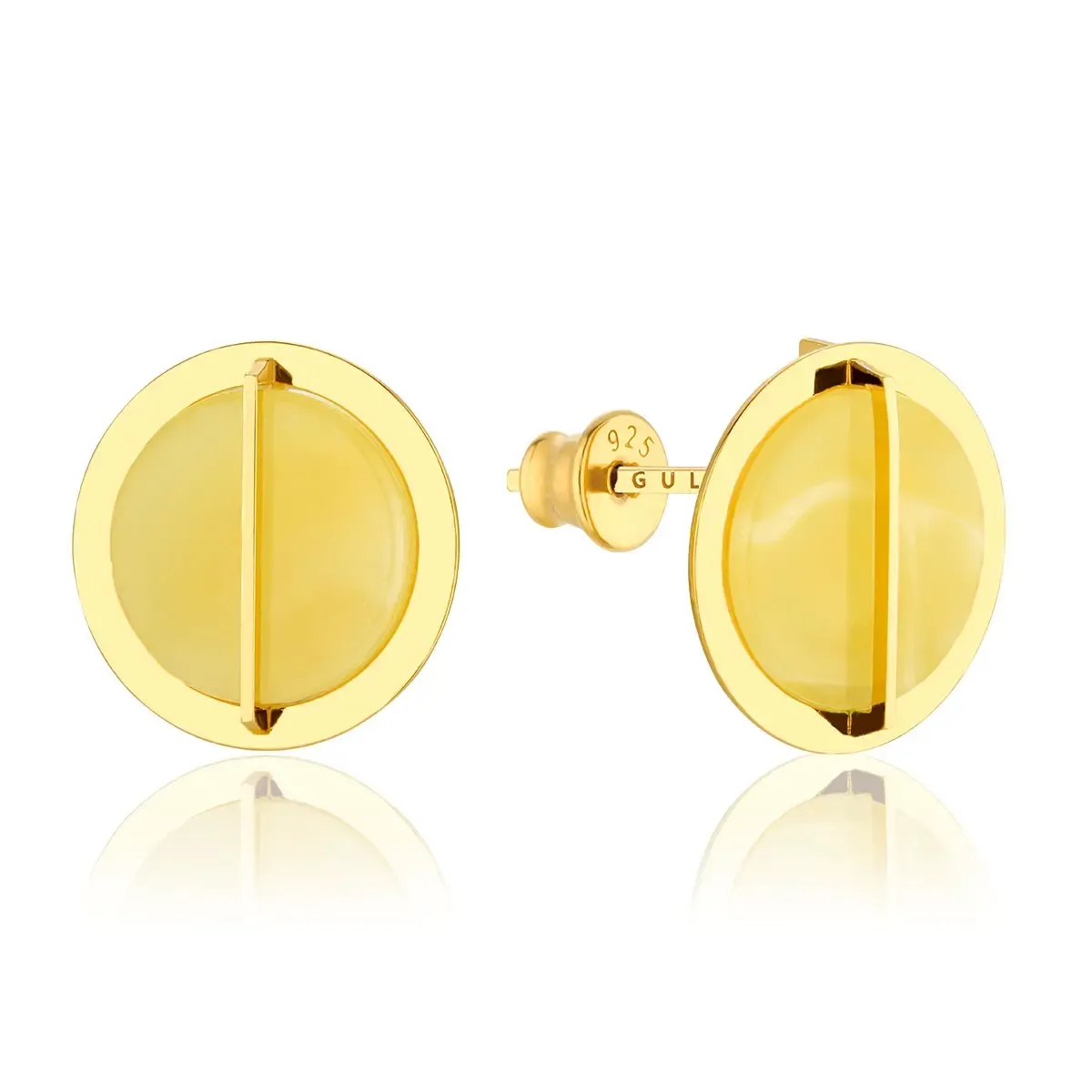 Kolczyki srebrne pozłacane z mlecznym bursztynem mini Rondo