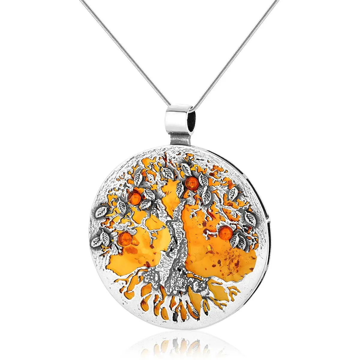 Wisiorek srebrny drzewo życia z koniakowym bursztynem Big Tree of Life