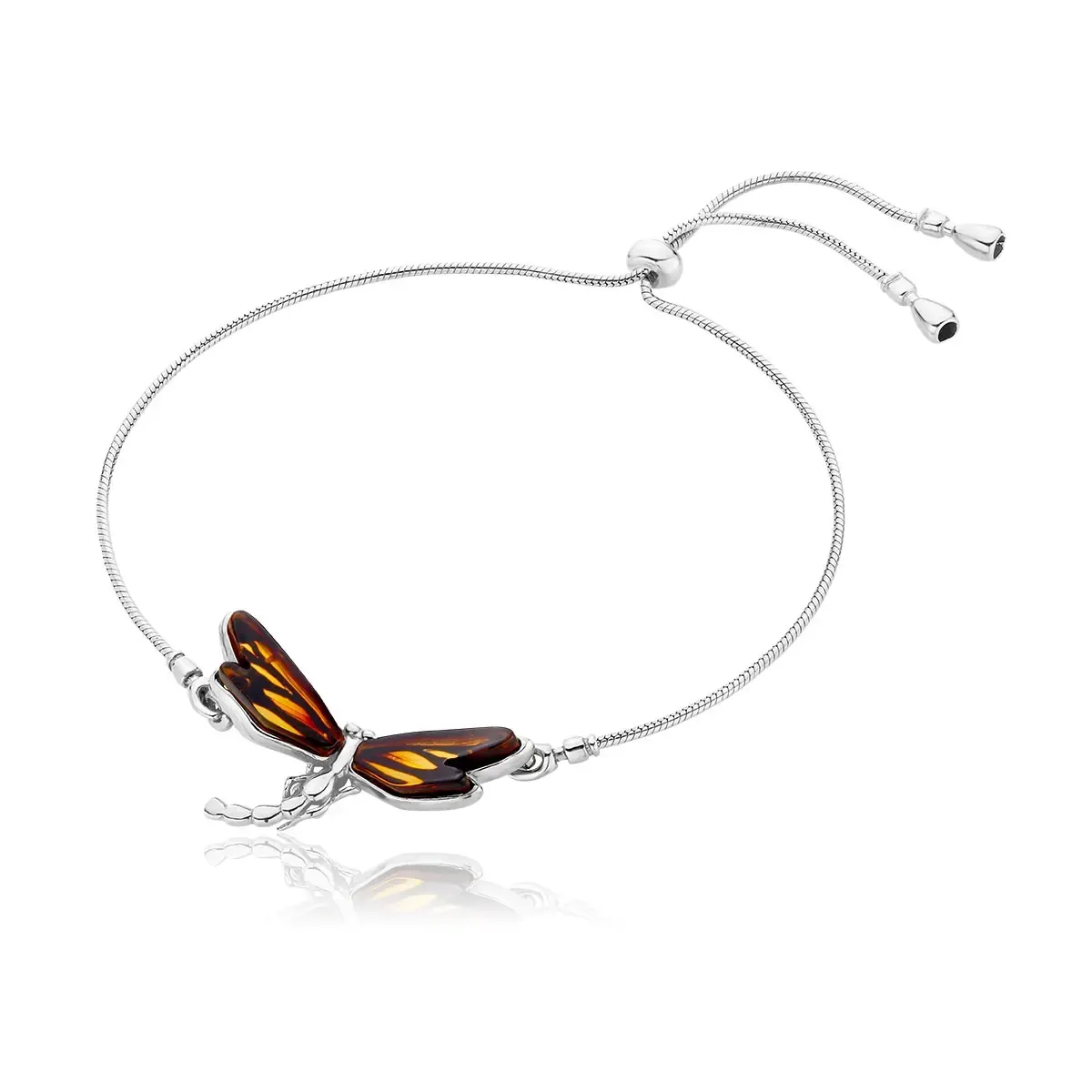 Bransoletka regulowana srebrna ważka z bursztynem mini Dragonfly