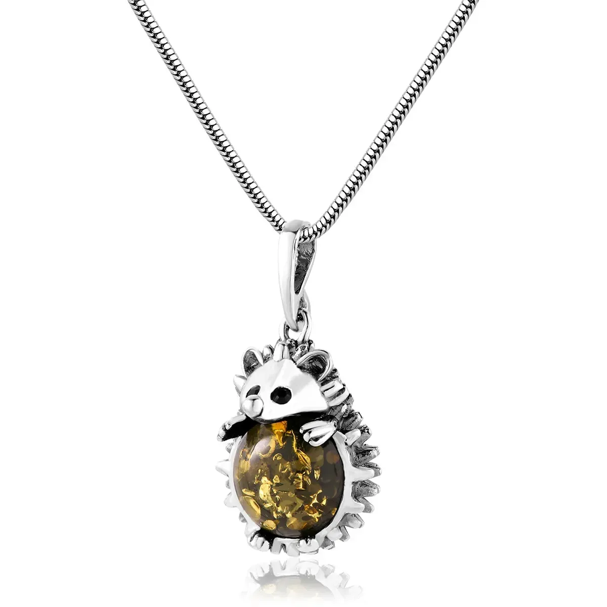 Zawieszka srebrna jeż z zielonym bursztynem Big Hedgehog