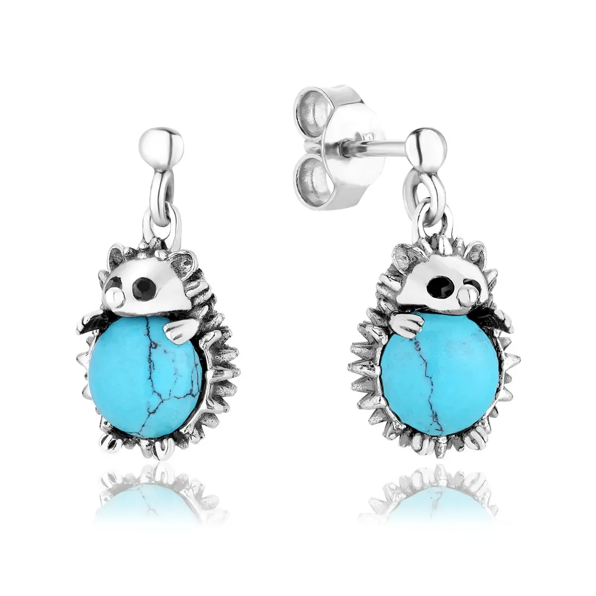 Kolczyki srebrne jeżyki z turkusem Hedgehogs